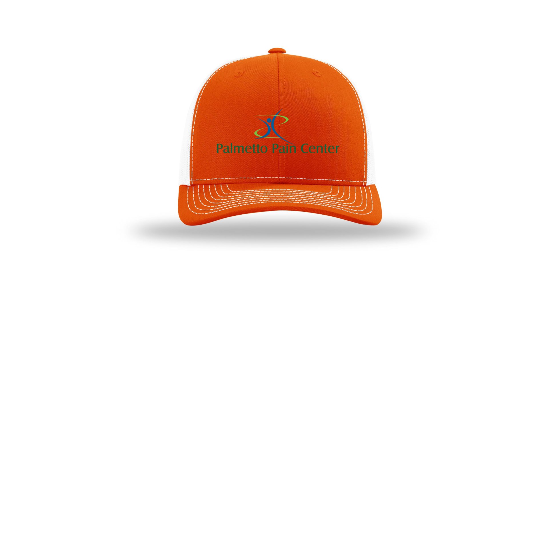 palmetto-pain-center-richardson-trucker-cap-embroidery-capfront-R112-orangewhite-flat-front