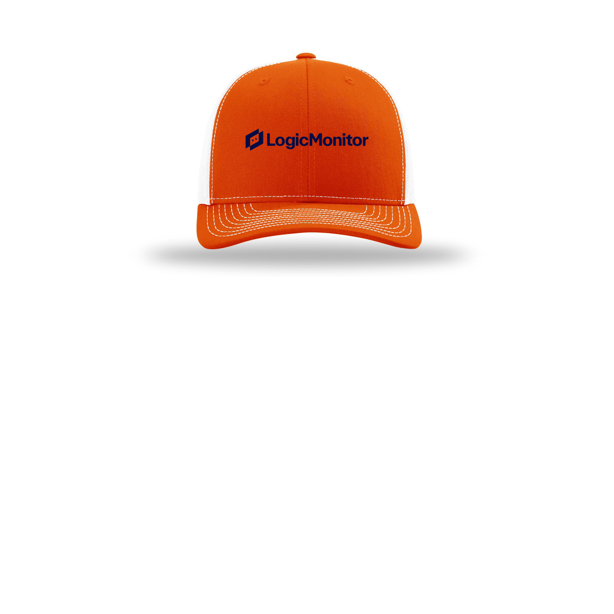 logicmonitor-richardson-trucker-cap-embroidery-capfront-R112-orangewhite-flat-front