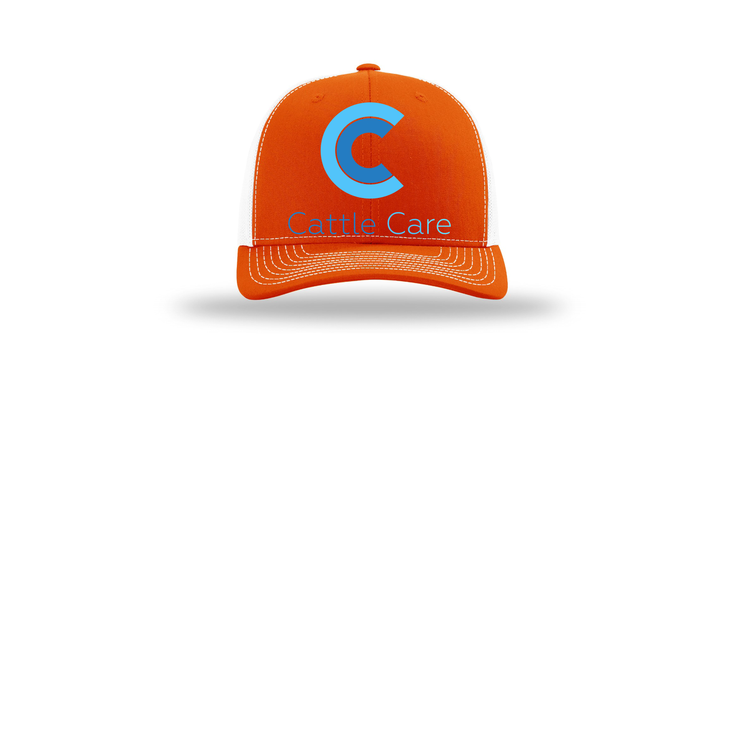 cattle-care-richardson-trucker-cap-embroidery-capfront-R112-orangewhite-flat-front