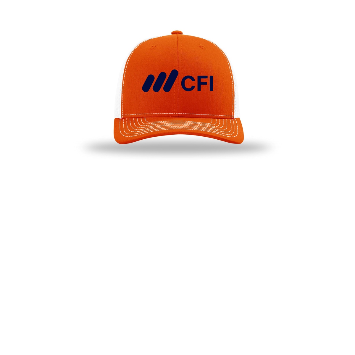 corporatefinanceinstitute-richardson-trucker-cap-embroidery-capfront-R112-orangewhite-flat-front