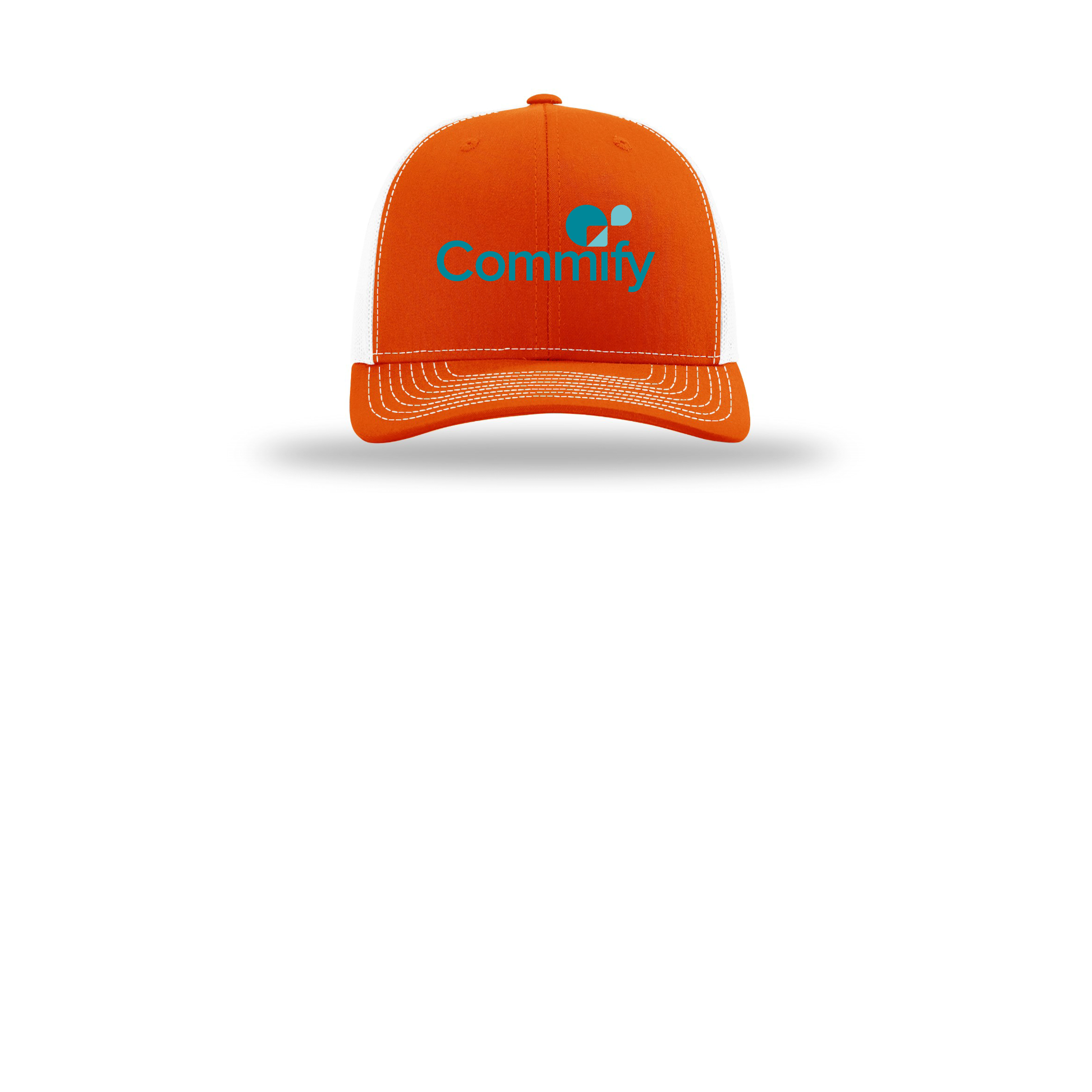 commify-richardson-trucker-cap-embroidery-capfront-R112-orangewhite-flat-front