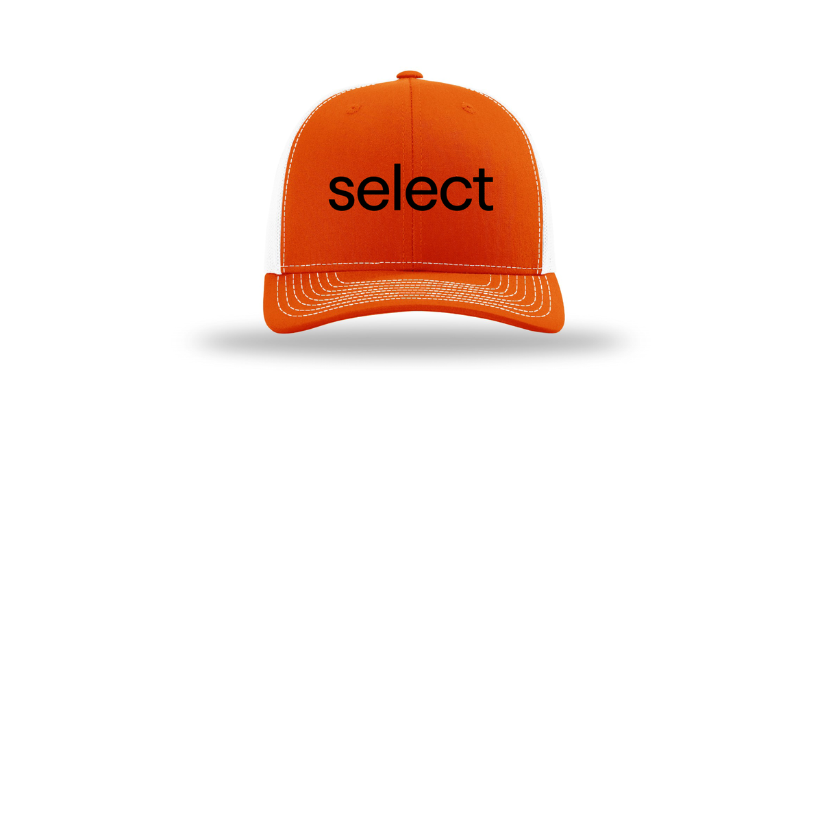 meetselect-richardson-trucker-cap-embroidery-capfront-R112-orangewhite-flat-front