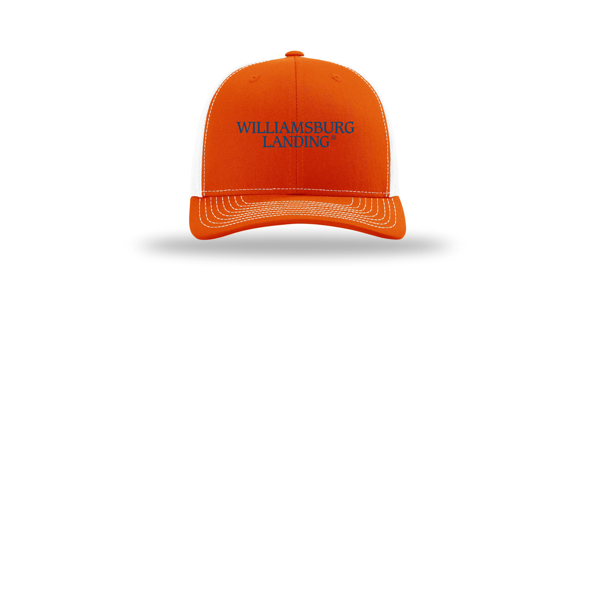 williamsburglanding-richardson-trucker-cap-embroidery-capfront-R112-orangewhite-flat-front