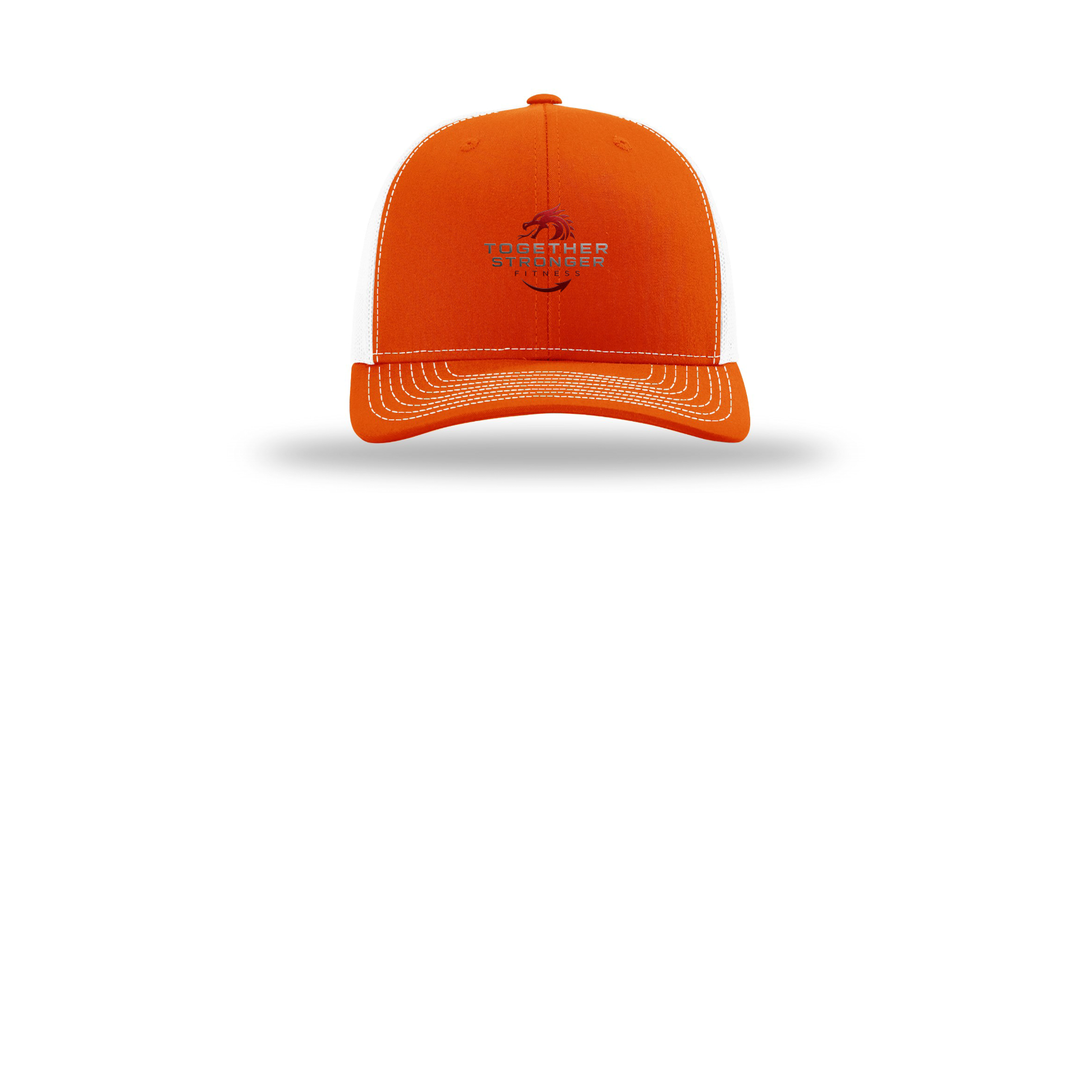 togetherstrongerfitness-richardson-trucker-cap-embroidery-capfront-R112-orangewhite-flat-front