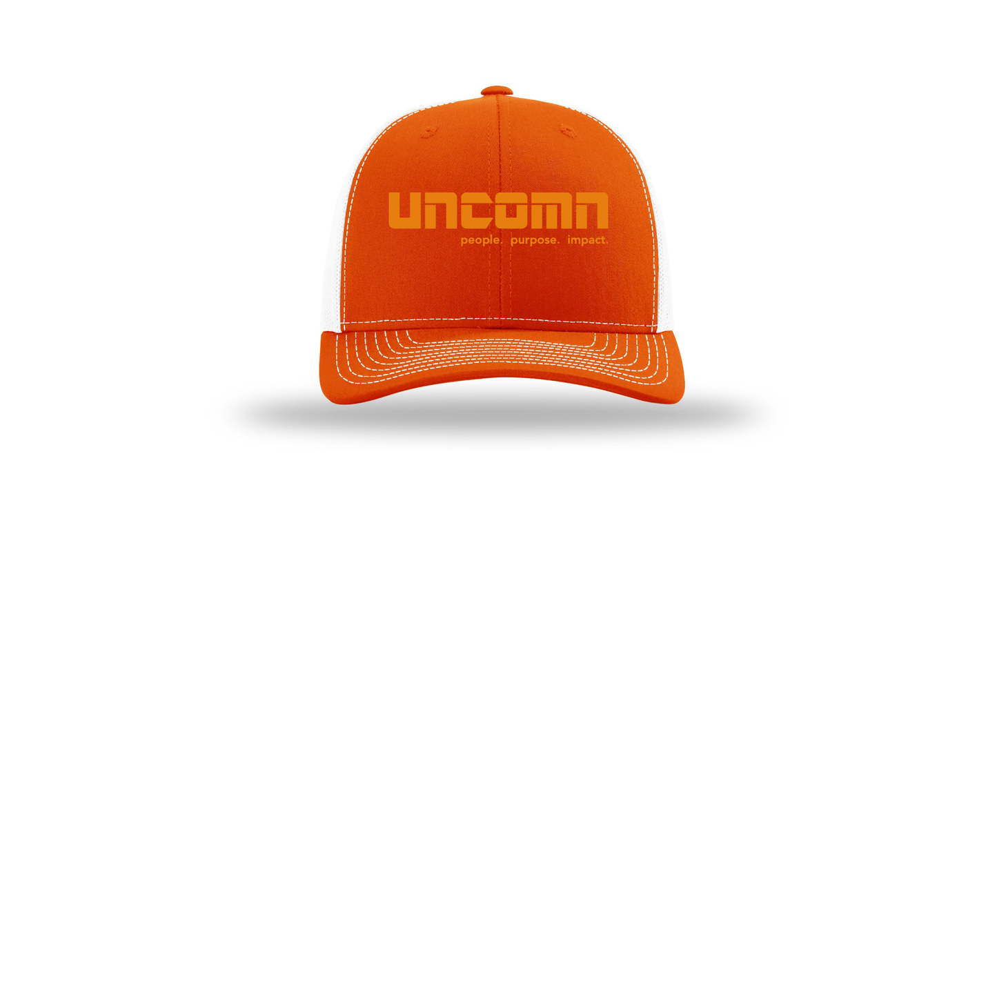 uncomn-richardson-trucker-cap-embroidery-capfront-R112-orangewhite-flat-front
