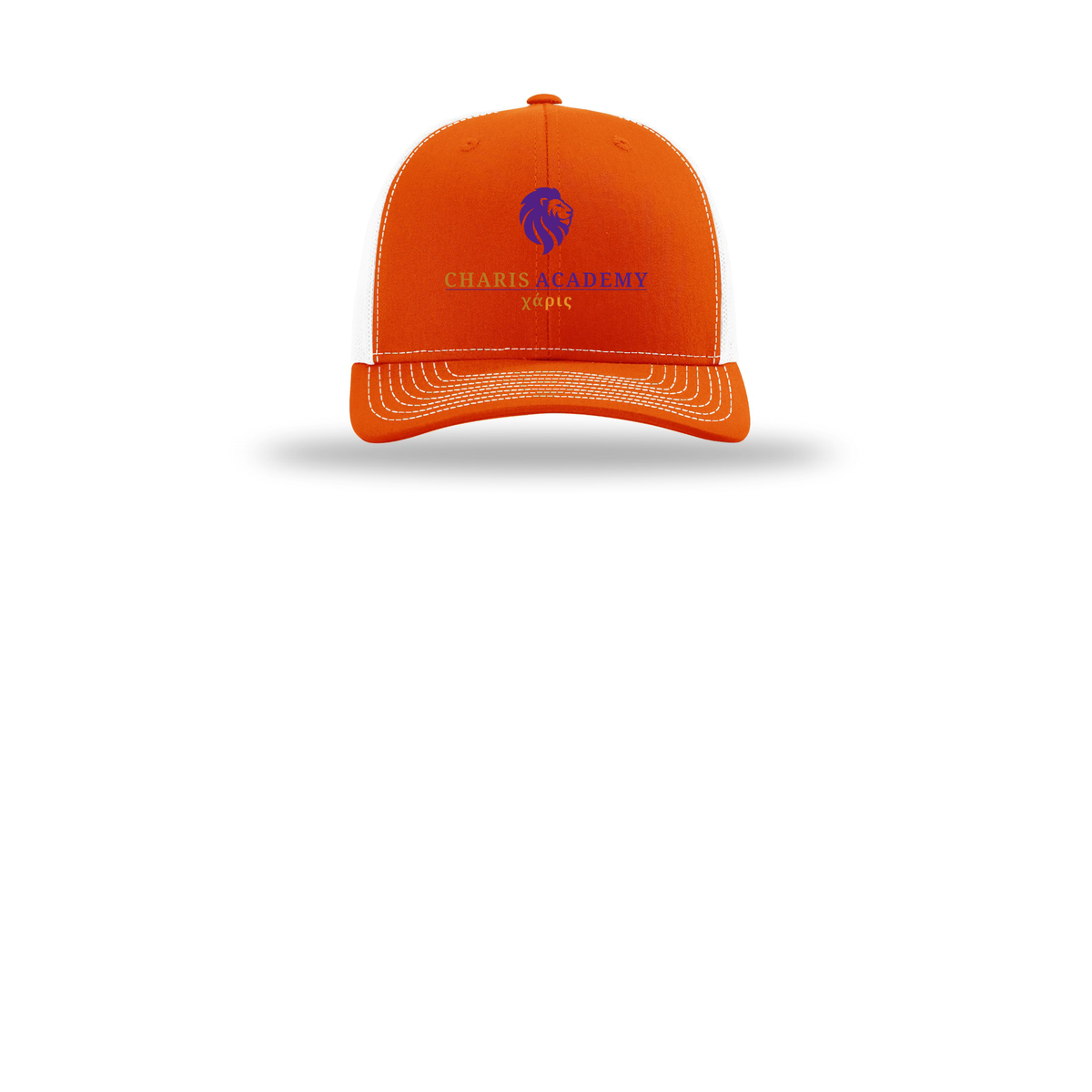 cahazleton-richardson-trucker-cap-embroidery-capfront-R112-orangewhite-flat-front