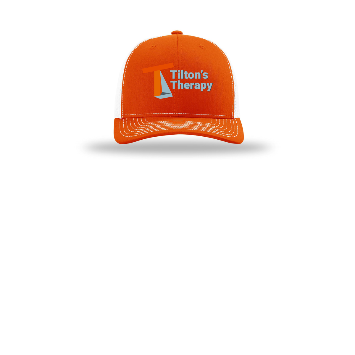 tiltonstherapy-richardson-trucker-cap-embroidery-capfront-R112-orangewhite-flat-front