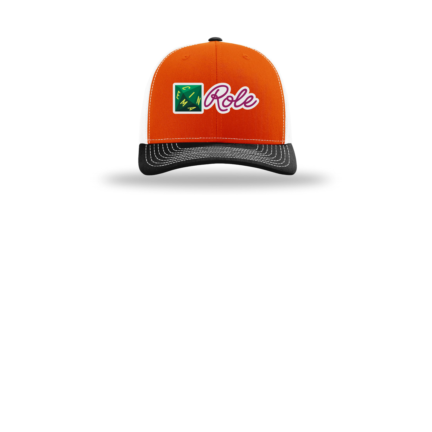cinemarole-richardson-trucker-cap-embroidery-capfront-R112-orangewhiteblack-flat-front