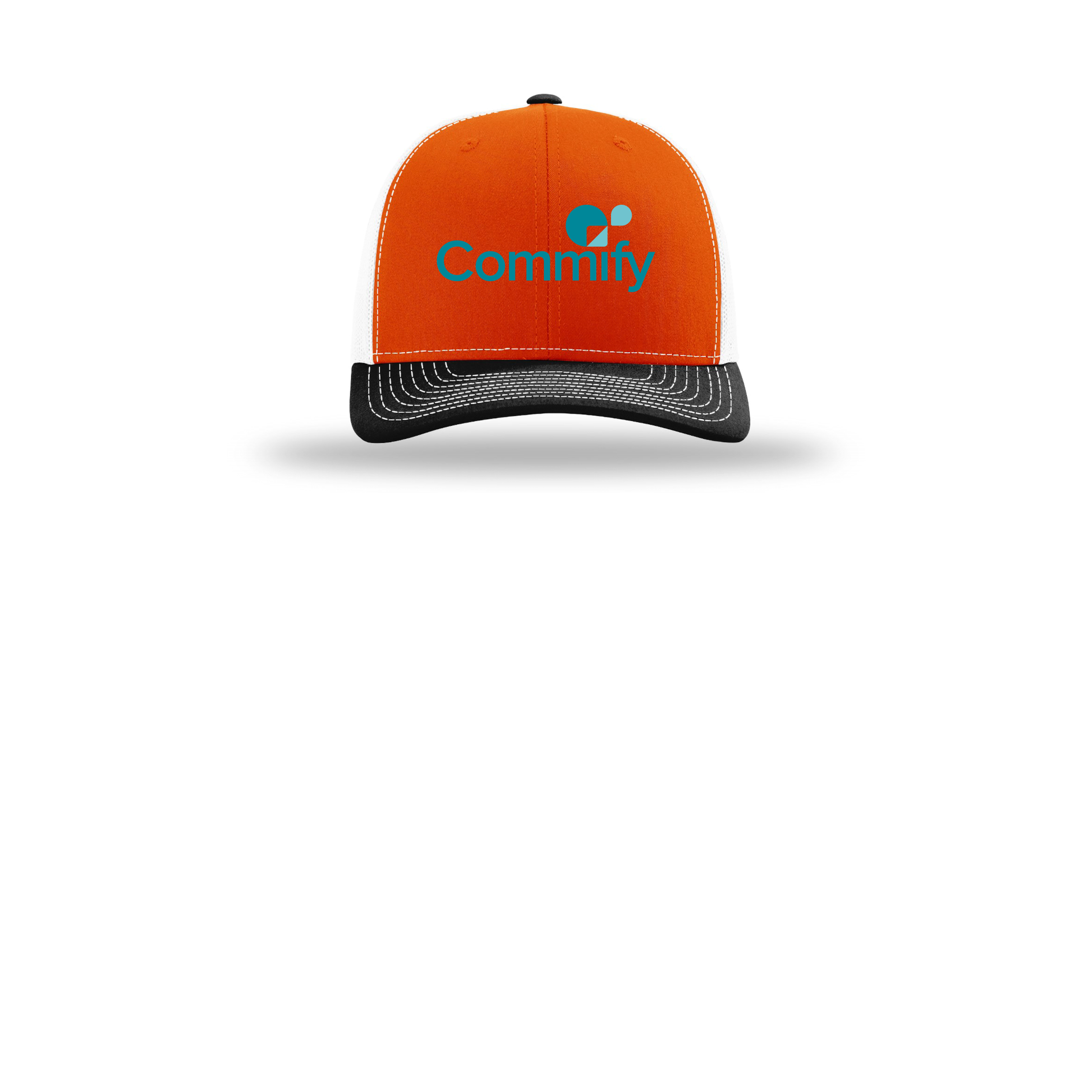 commify-richardson-trucker-cap-embroidery-capfront-R112-orangewhiteblack-flat-front