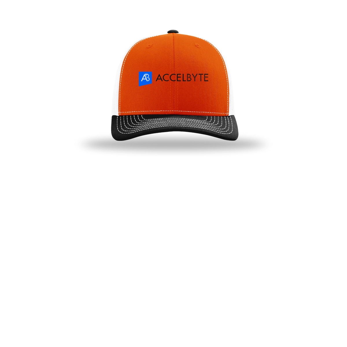 accelbyte-richardson-trucker-cap-embroidery-capfront-R112-orangewhiteblack-flat-front