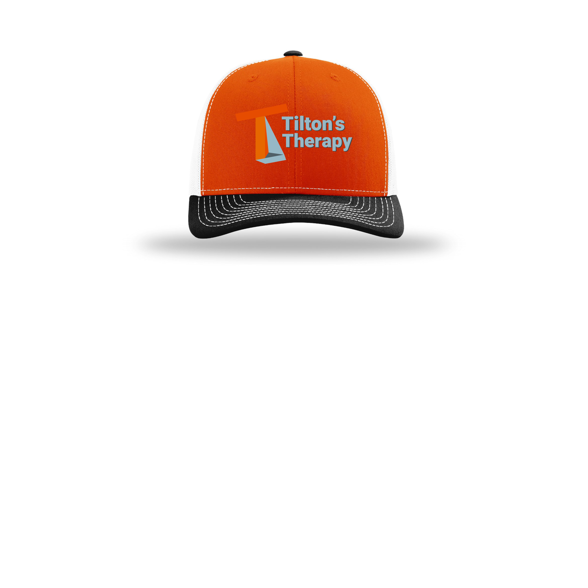 tiltonstherapy-richardson-trucker-cap-embroidery-capfront-R112-orangewhiteblack-flat-front