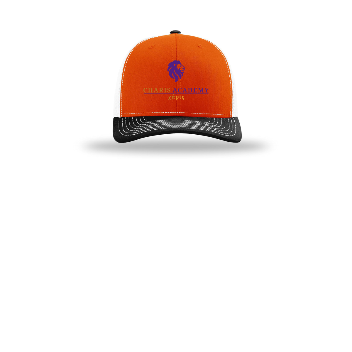 cahazleton-richardson-trucker-cap-embroidery-capfront-R112-orangewhiteblack-flat-front