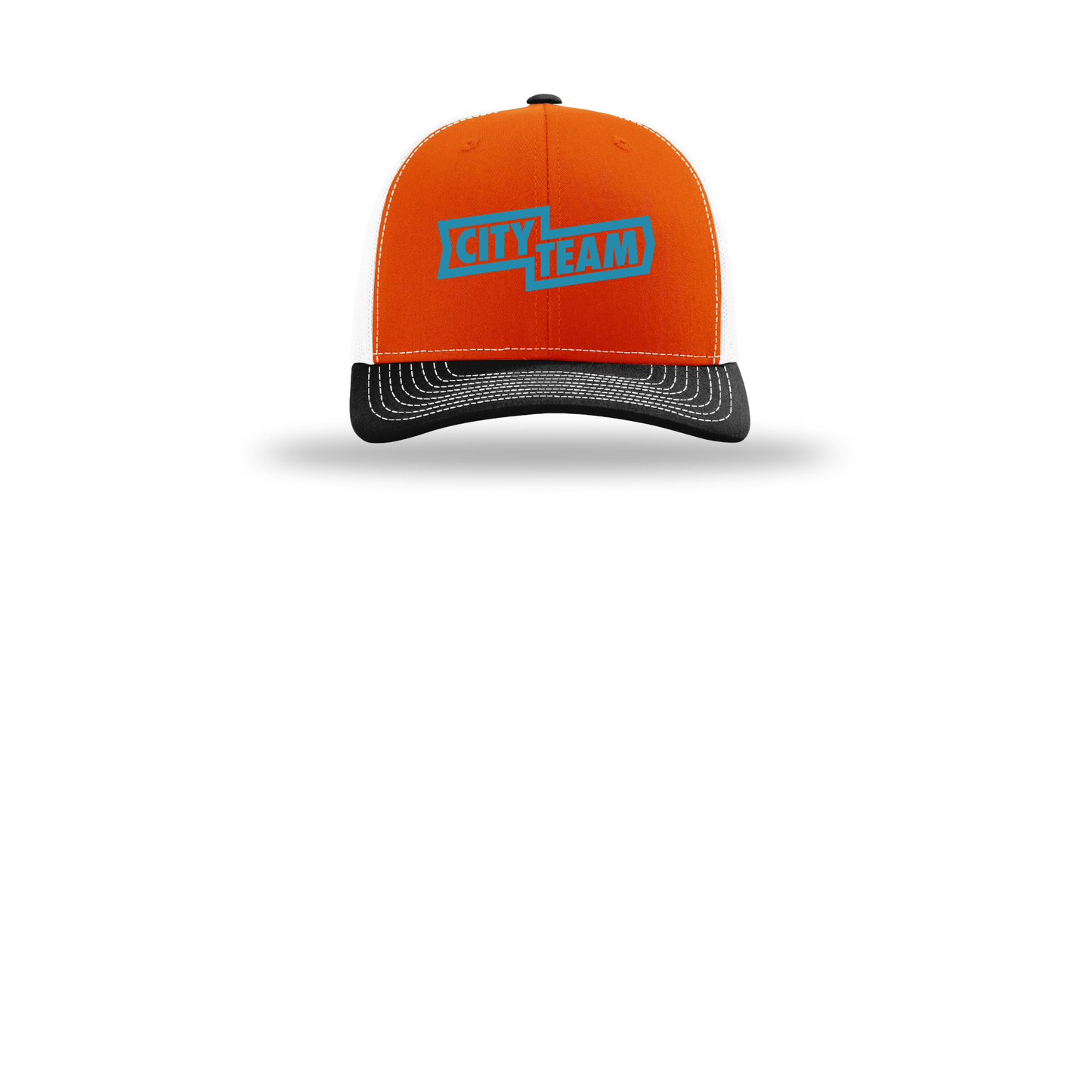 cityteam-richardson-trucker-cap-embroidery-capfront-R112-orangewhiteblack-flat-front