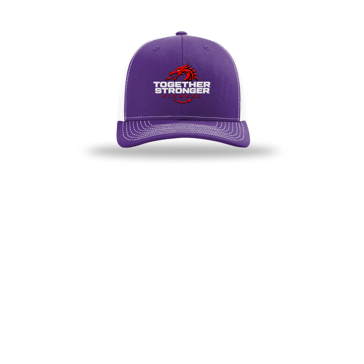 togetherstrongerfitness-richardson-trucker-cap-embroidery-capfront-R112-purplewhite-flat-front