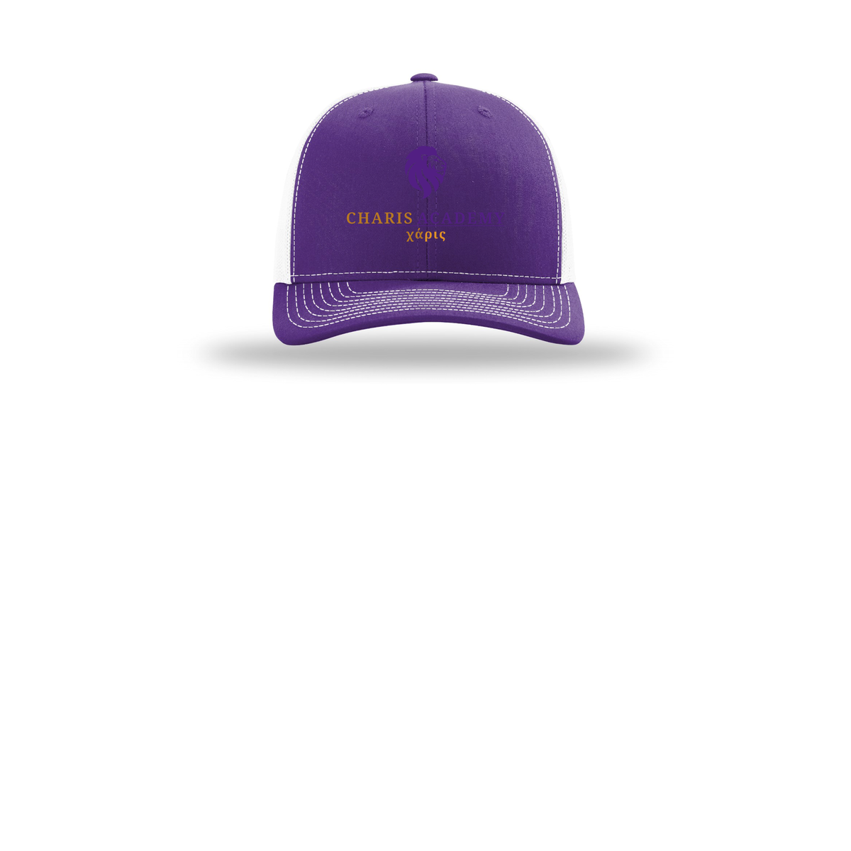 cahazleton-richardson-trucker-cap-embroidery-capfront-R112-purplewhite-flat-front