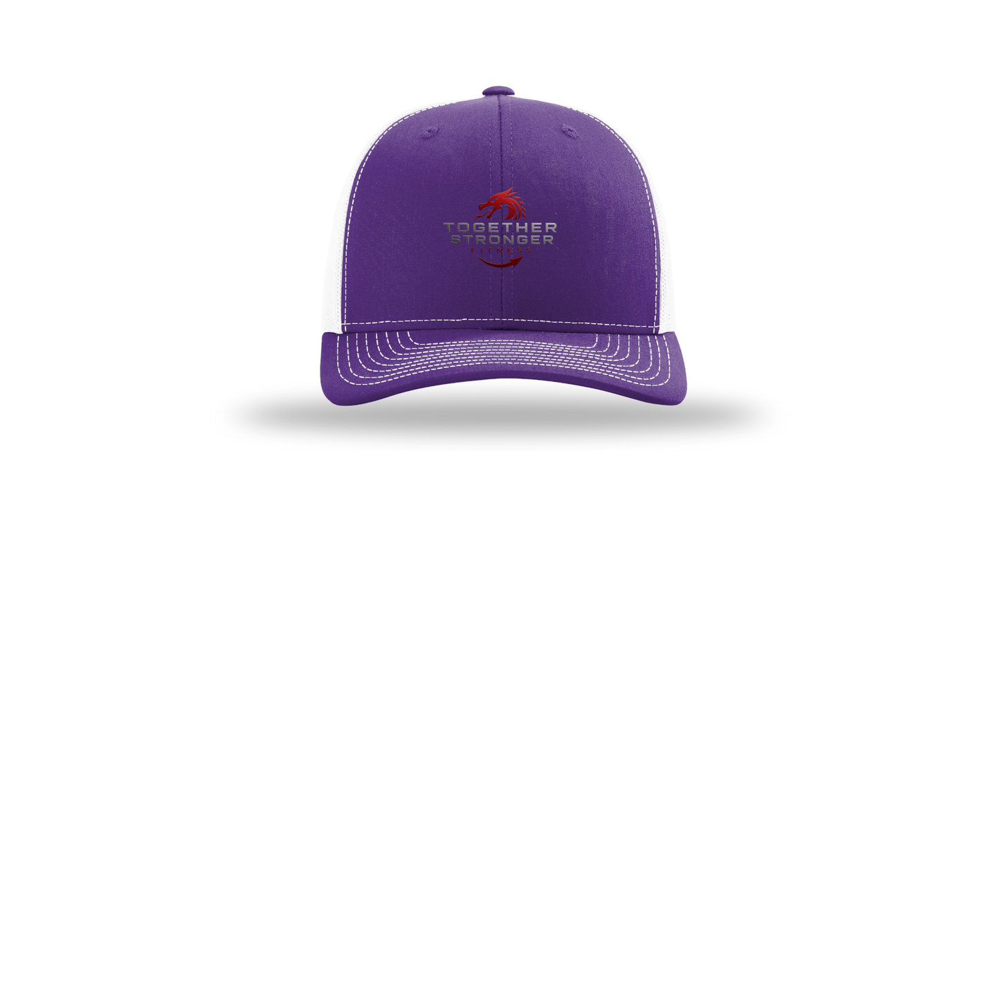togetherstrongerfitness-richardson-trucker-cap-embroidery-capfront-R112-purplewhite-flat-front