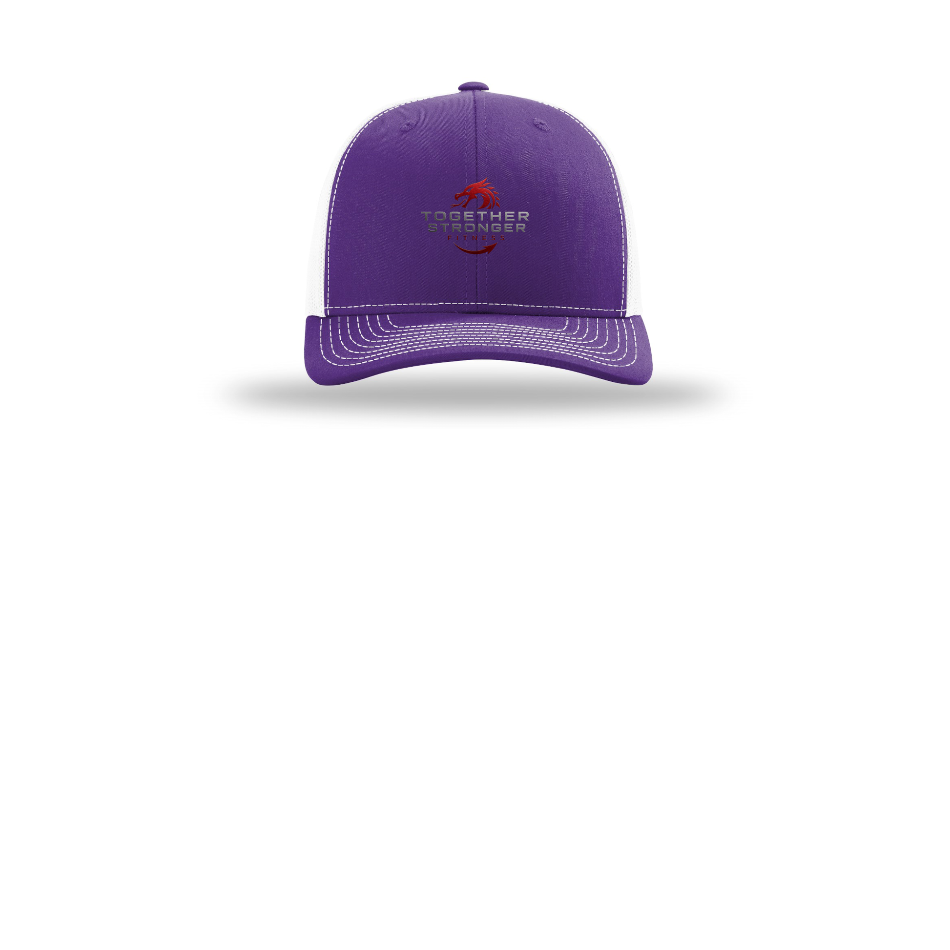 togetherstrongerfitness-richardson-trucker-cap-embroidery-capfront-R112-purplewhite-flat-front