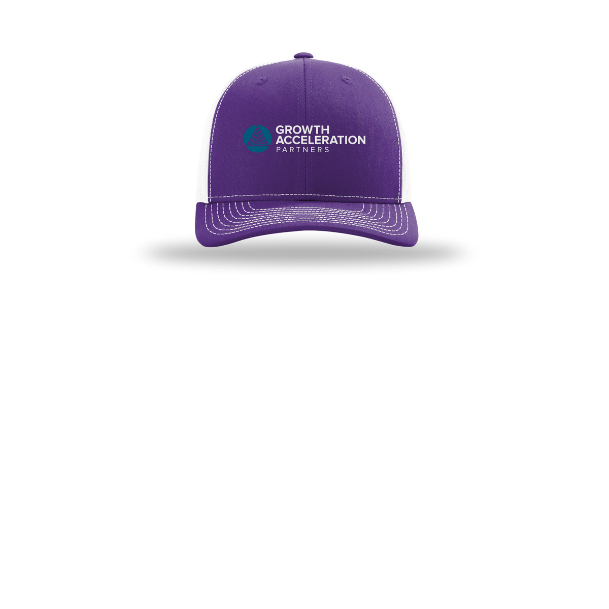 growthaccelerationpartners-richardson-trucker-cap-embroidery-capfront-R112-purplewhite-flat-front