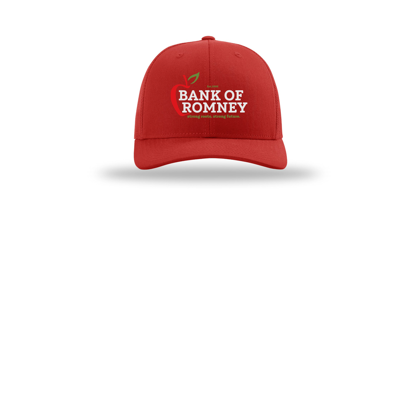 bankofromney-richardson-trucker-cap-embroidery-capfront-R112-red-flat-front