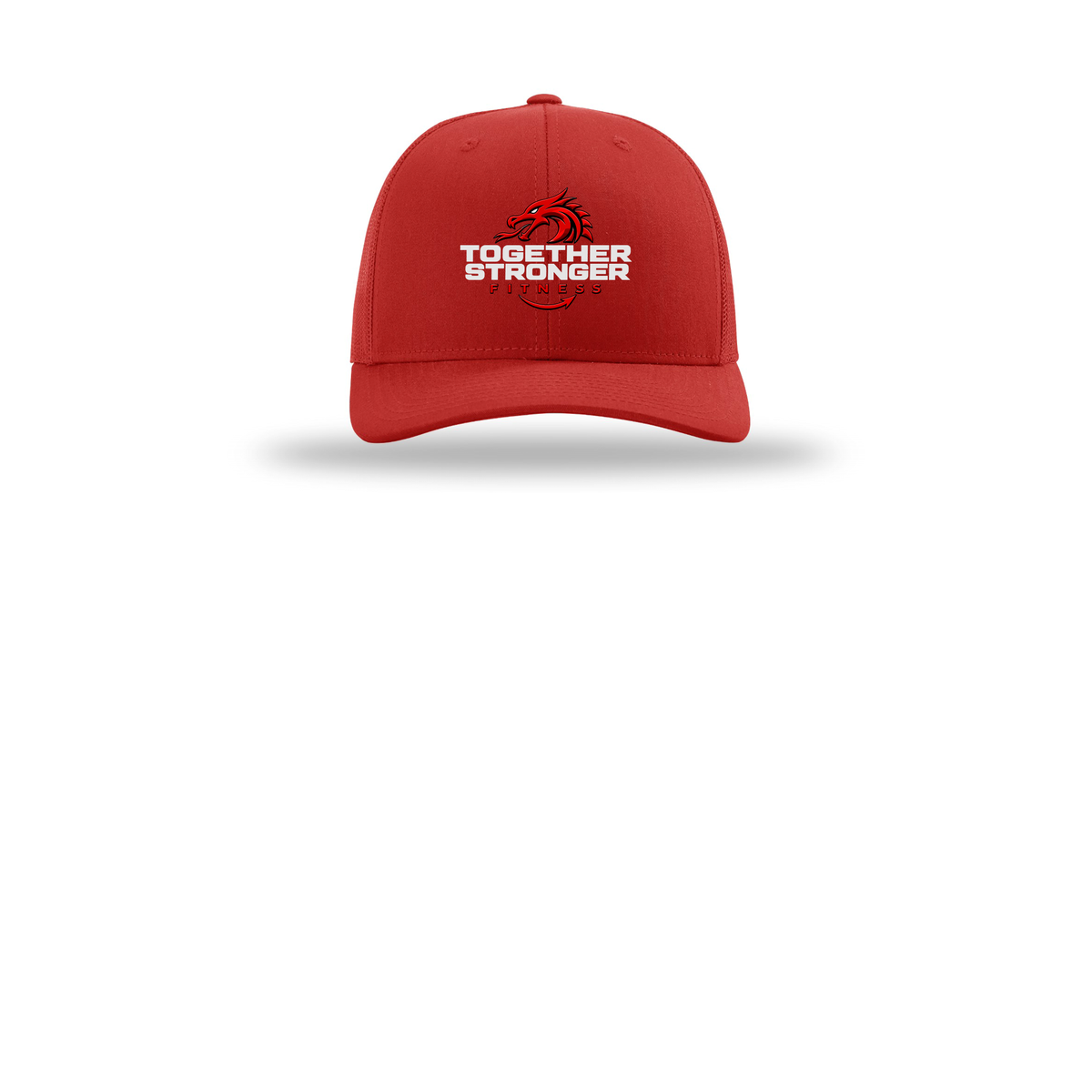 togetherstrongerfitness-richardson-trucker-cap-embroidery-capfront-R112-red-flat-front