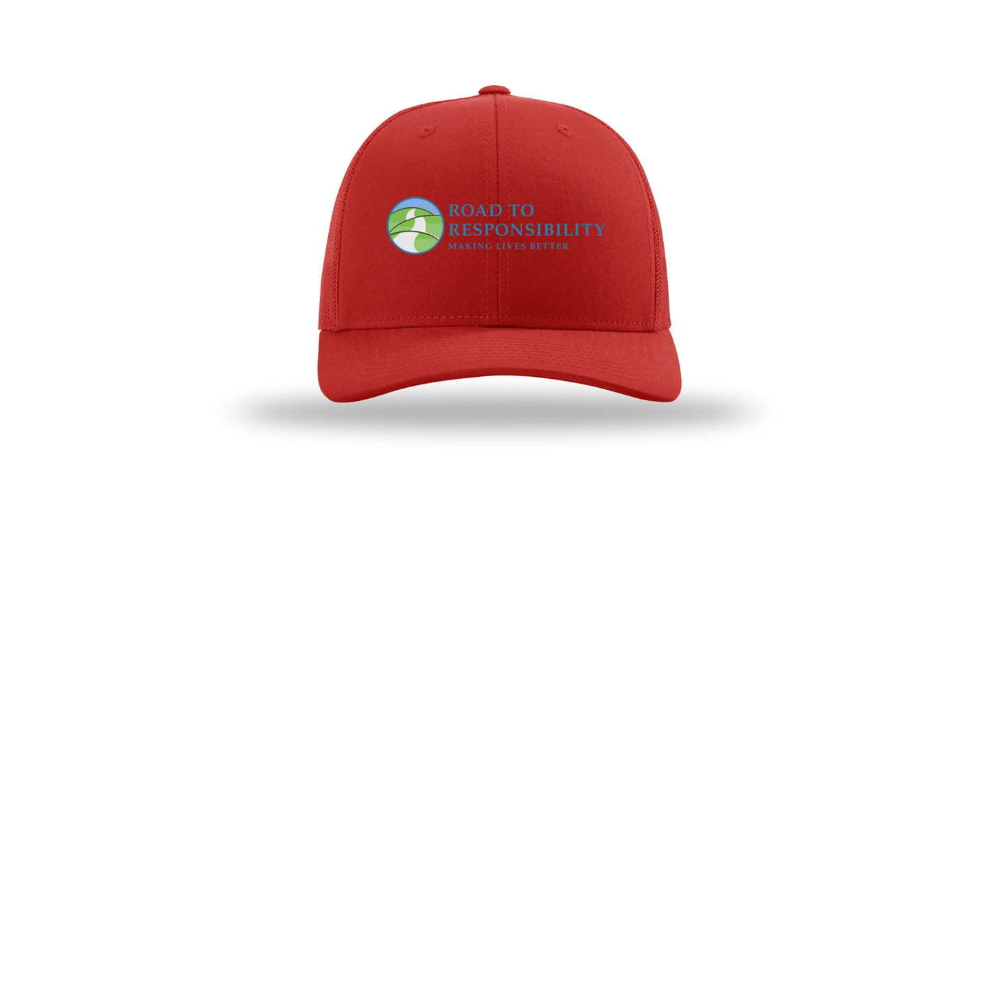 roadtoresponsibility-richardson-trucker-cap-embroidery-capfront-R112-red-flat-front