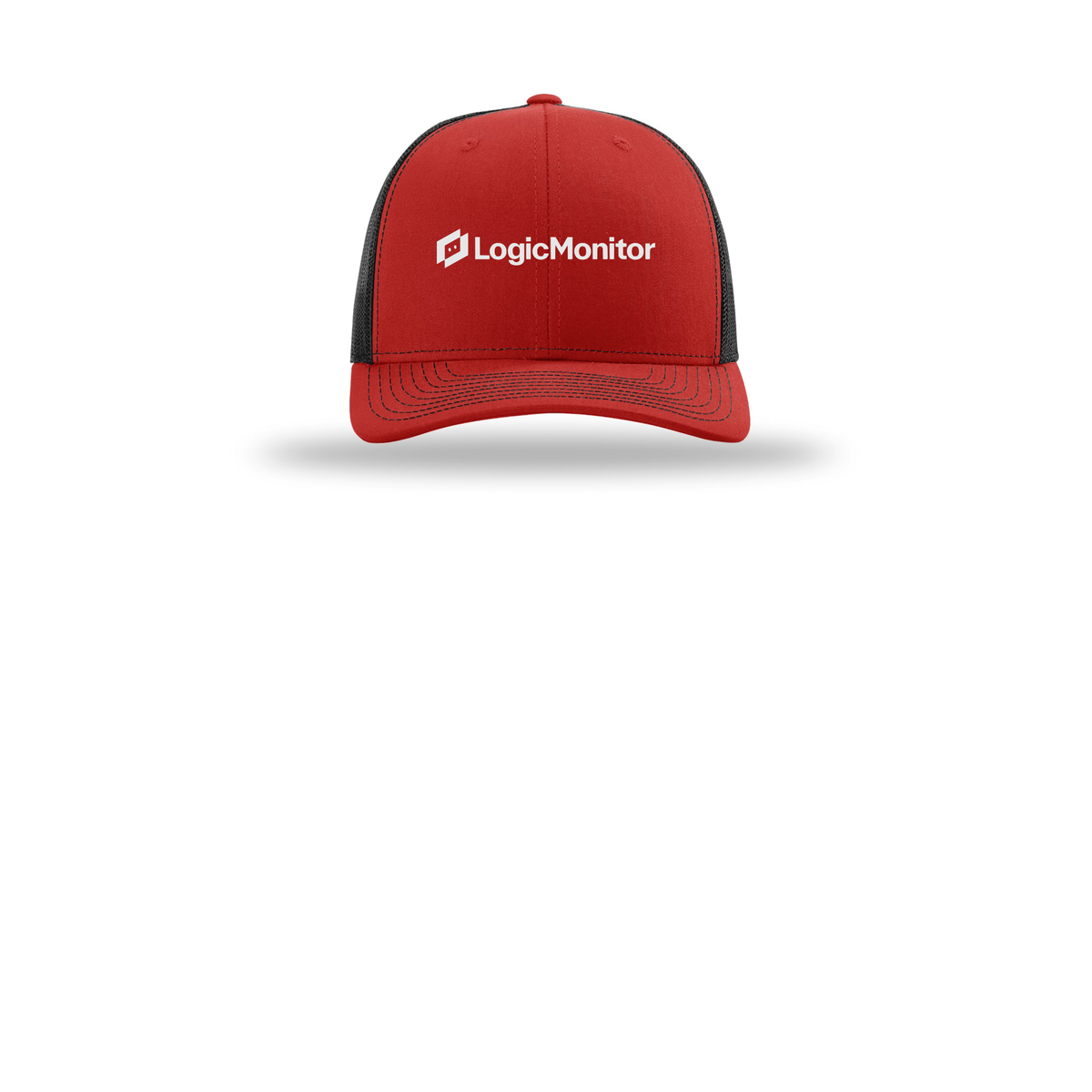 logicmonitor-richardson-trucker-cap-embroidery-capfront-R112-redblack-flat-front