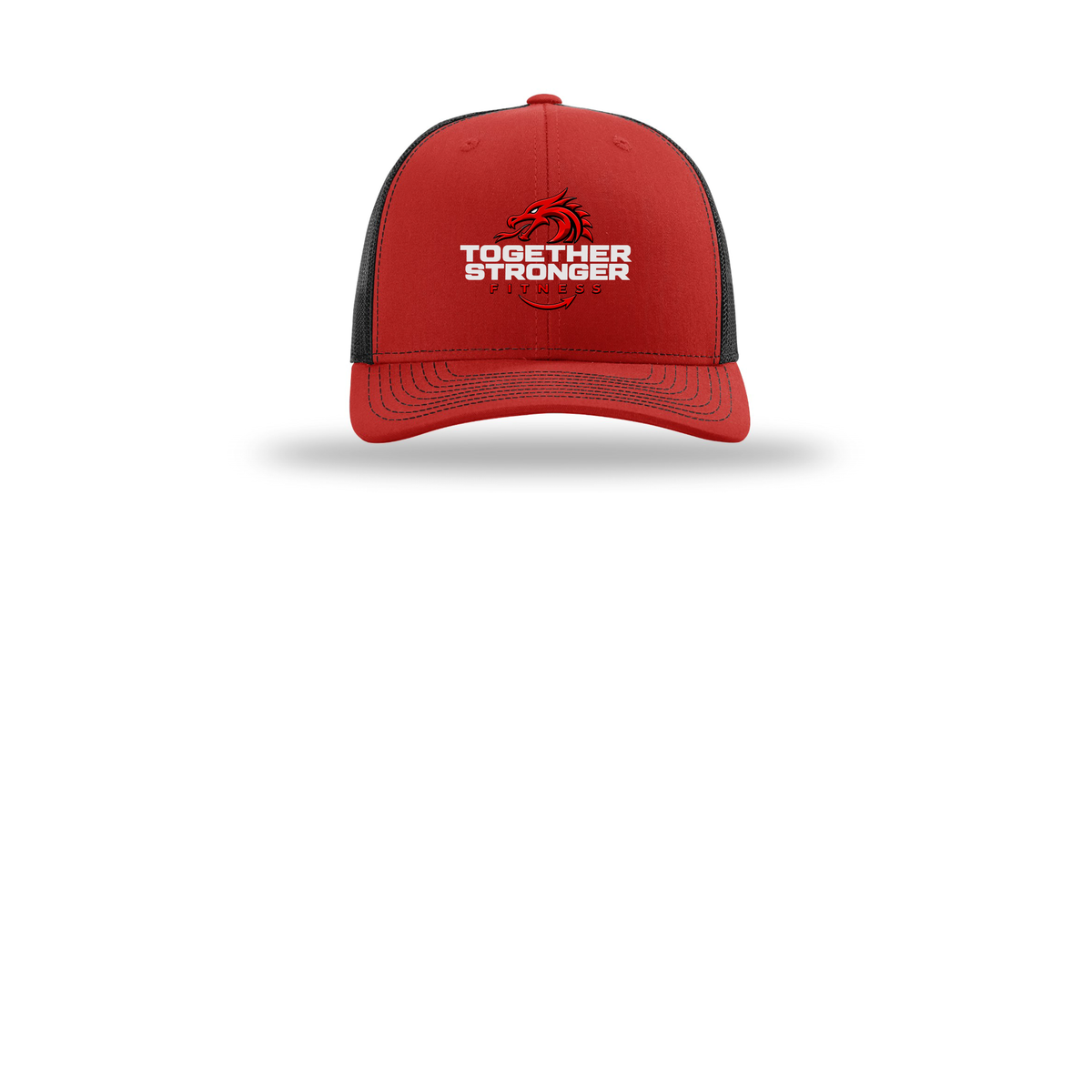 togetherstrongerfitness-richardson-trucker-cap-embroidery-capfront-R112-redblack-flat-front