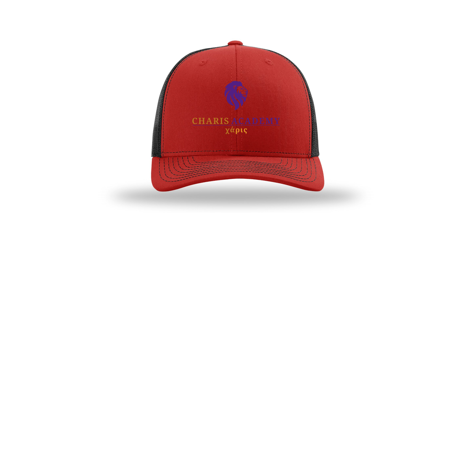 cahazleton-richardson-trucker-cap-embroidery-capfront-R112-redblack-flat-front