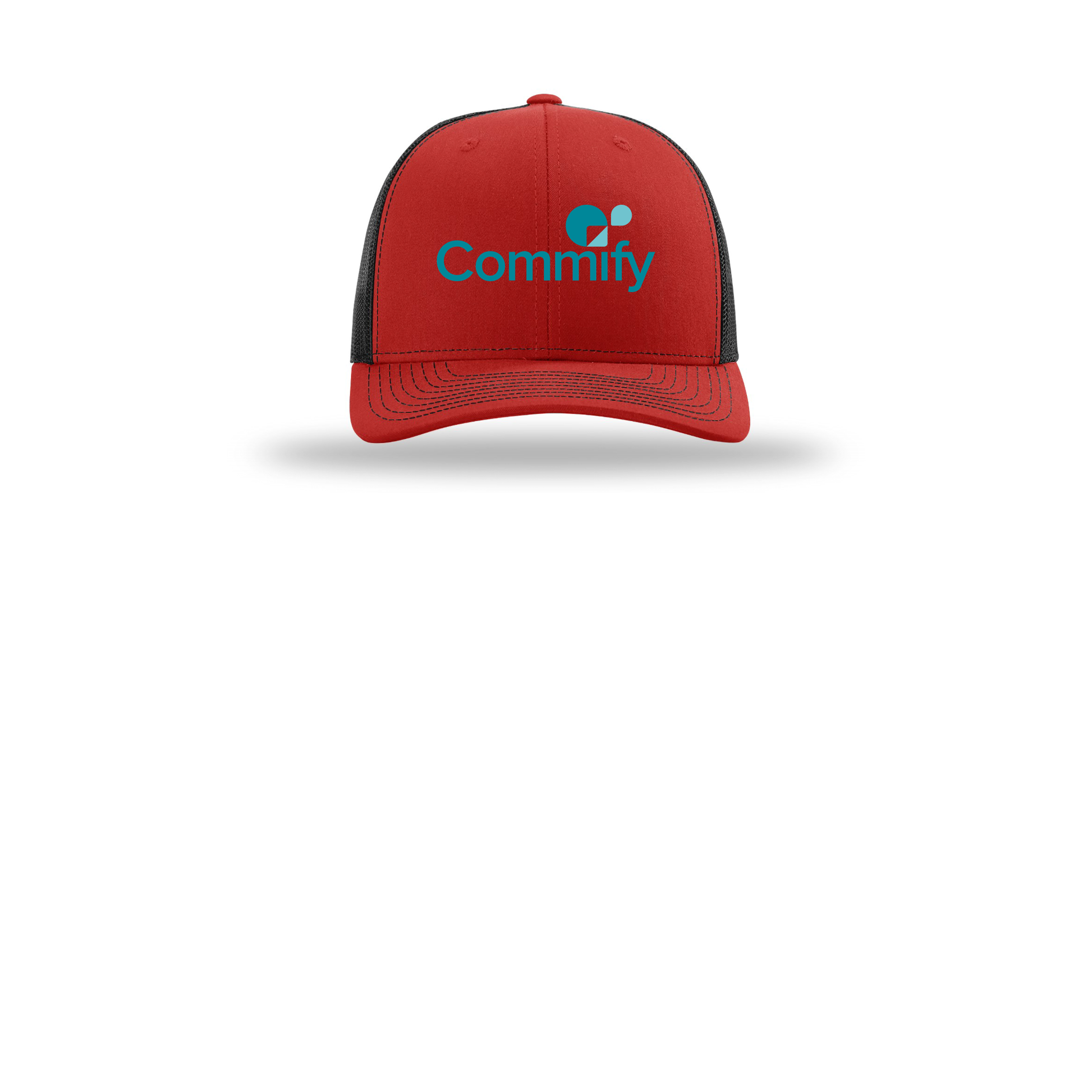 commify-richardson-trucker-cap-embroidery-capfront-R112-redblack-flat-front