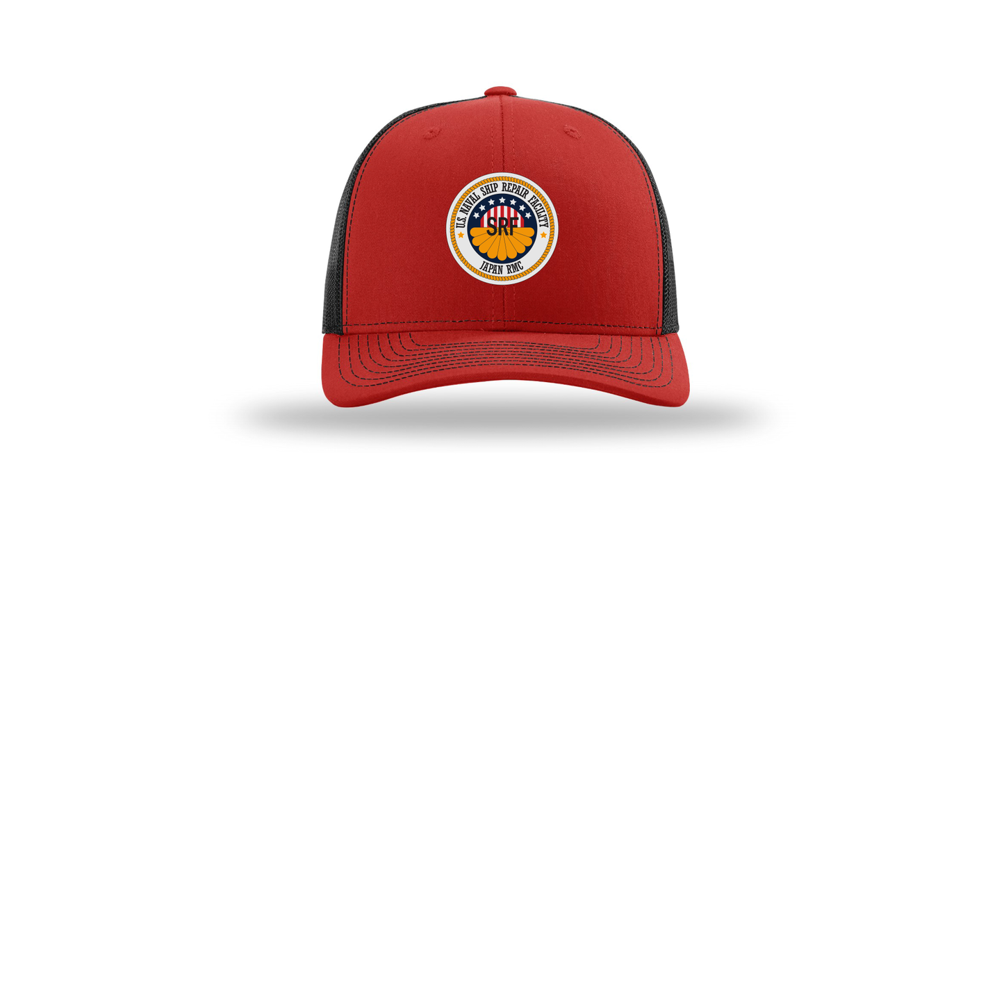 srf-jrmc-richardson-trucker-cap-embroidery-capfront-R112-redblack-flat-front
