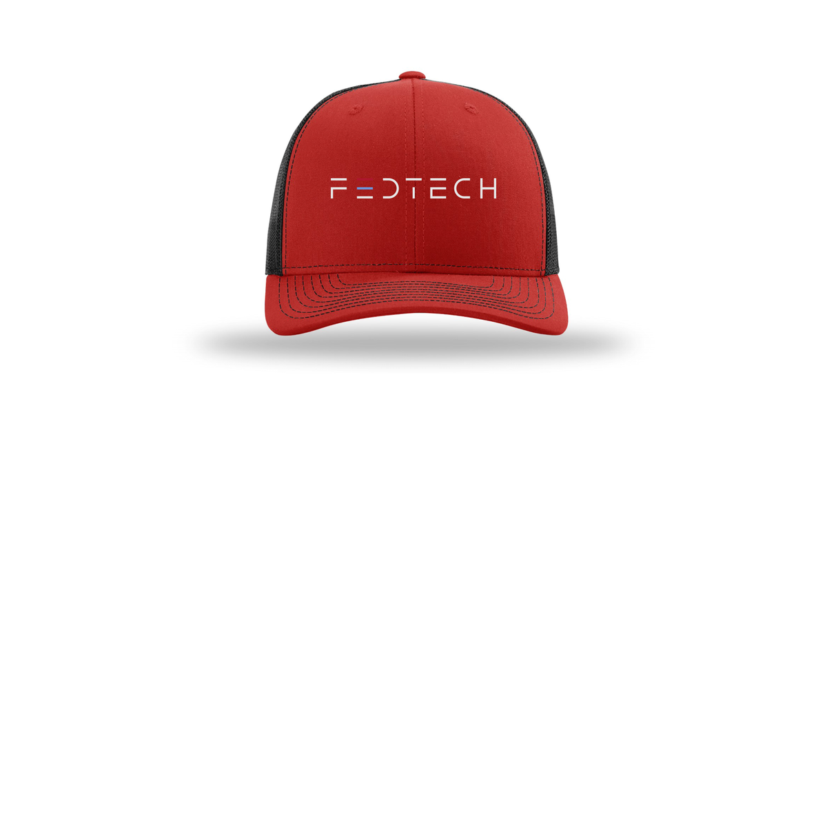 fedtech-richardson-trucker-cap-embroidery-capfront-R112-redblack-flat-front