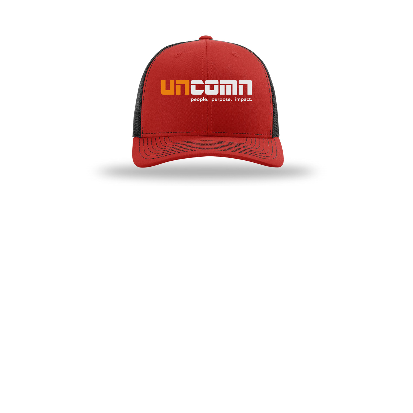 uncomn-richardson-trucker-cap-embroidery-capfront-R112-redblack-flat-front