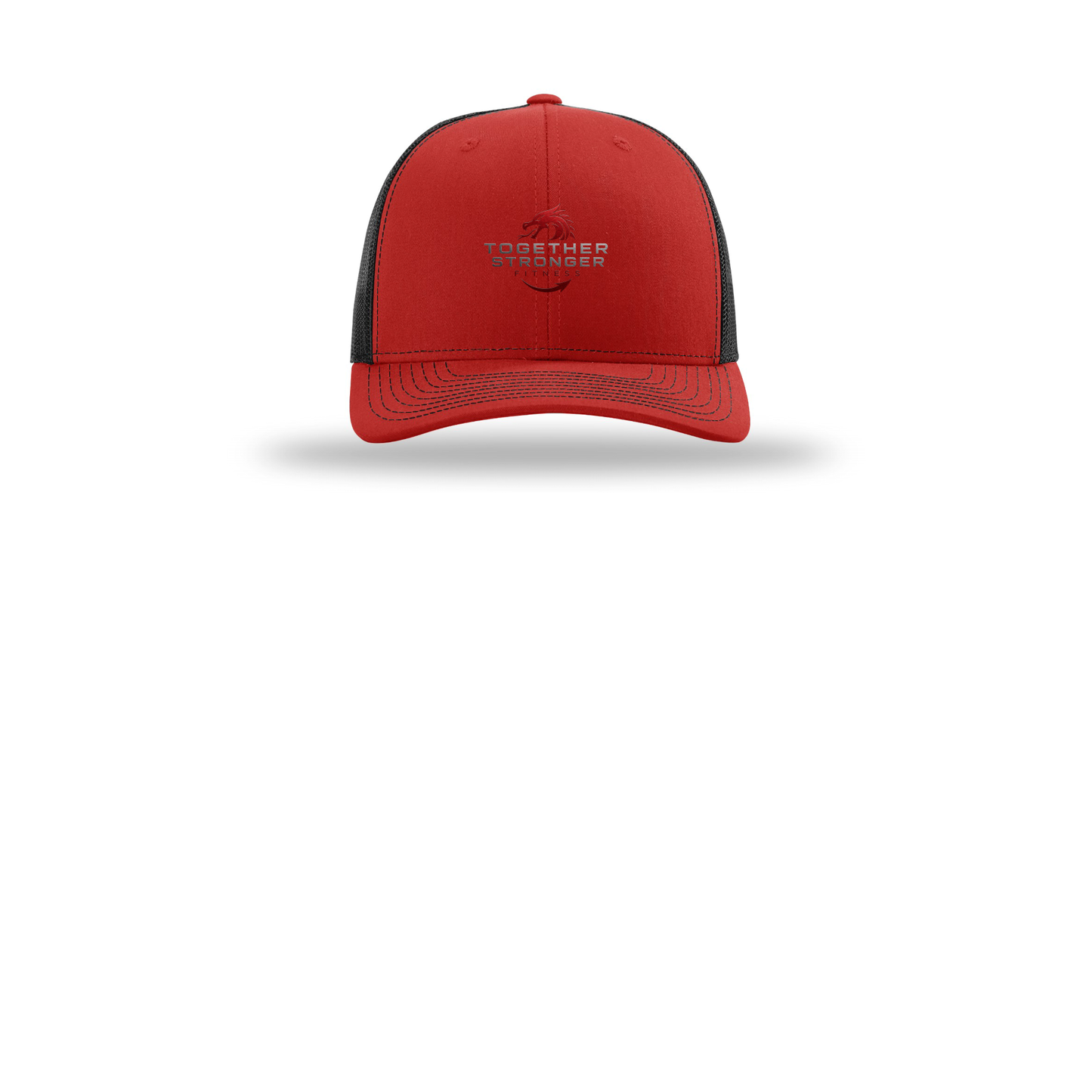 togetherstrongerfitness-richardson-trucker-cap-embroidery-capfront-R112-redblack-flat-front