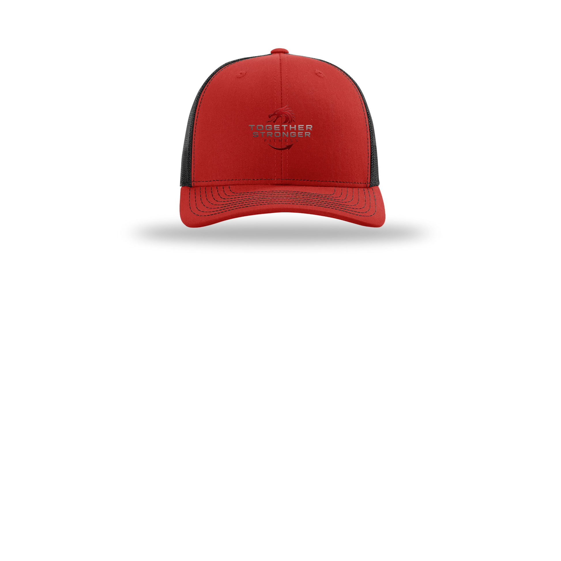 togetherstrongerfitness-richardson-trucker-cap-embroidery-capfront-R112-redblack-flat-front