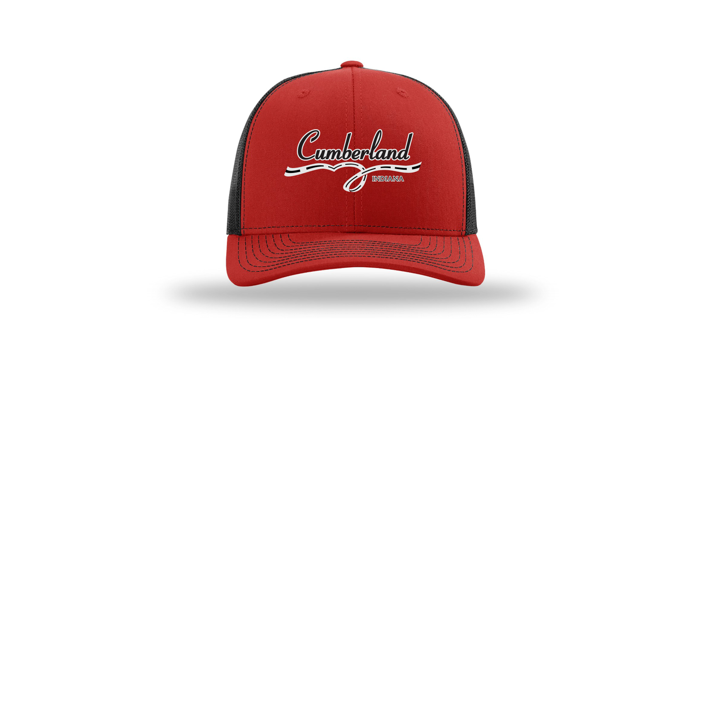 cumberland-richardson-trucker-cap-embroidery-capfront-R112-redblack-flat-front