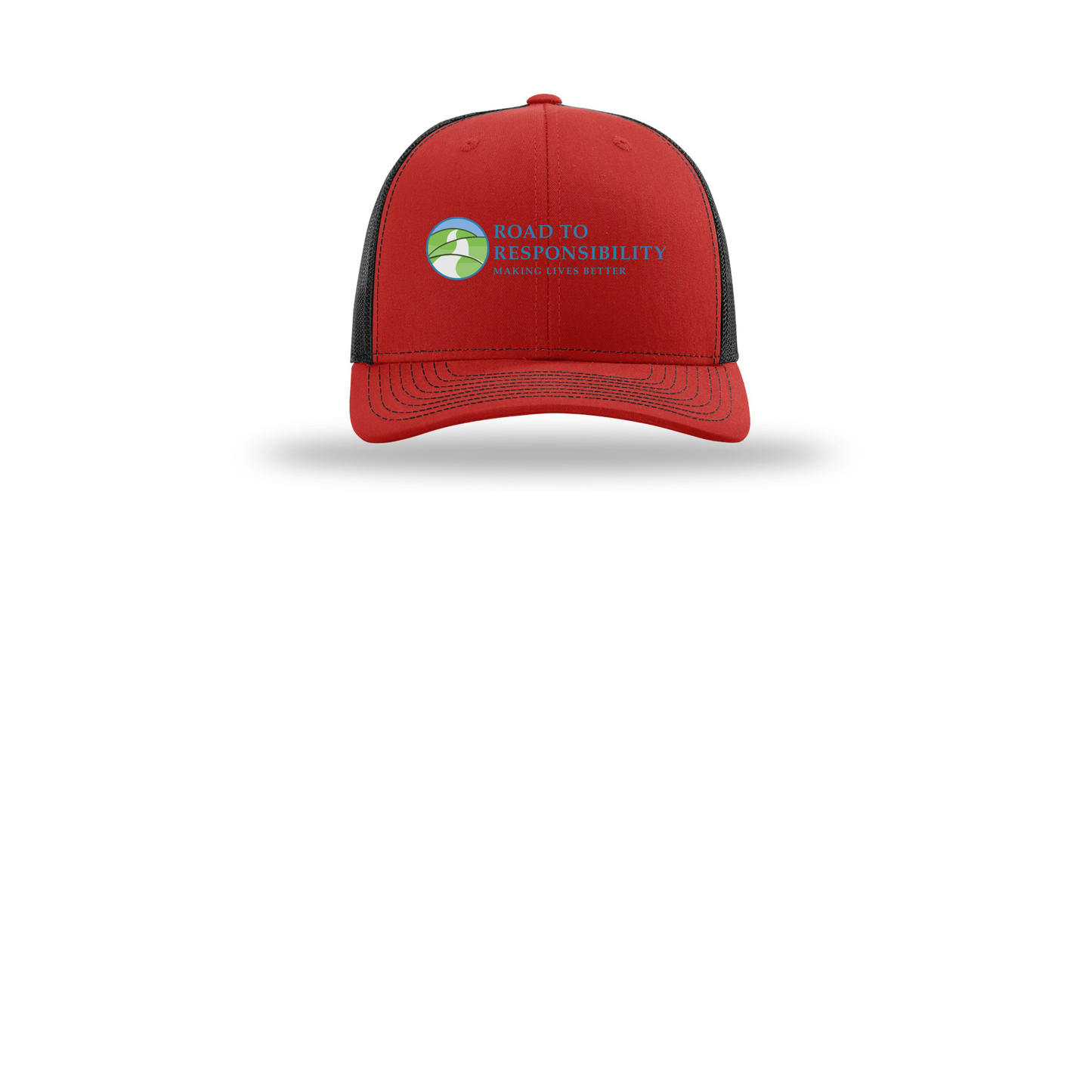 roadtoresponsibility-richardson-trucker-cap-embroidery-capfront-R112-redblack-flat-front
