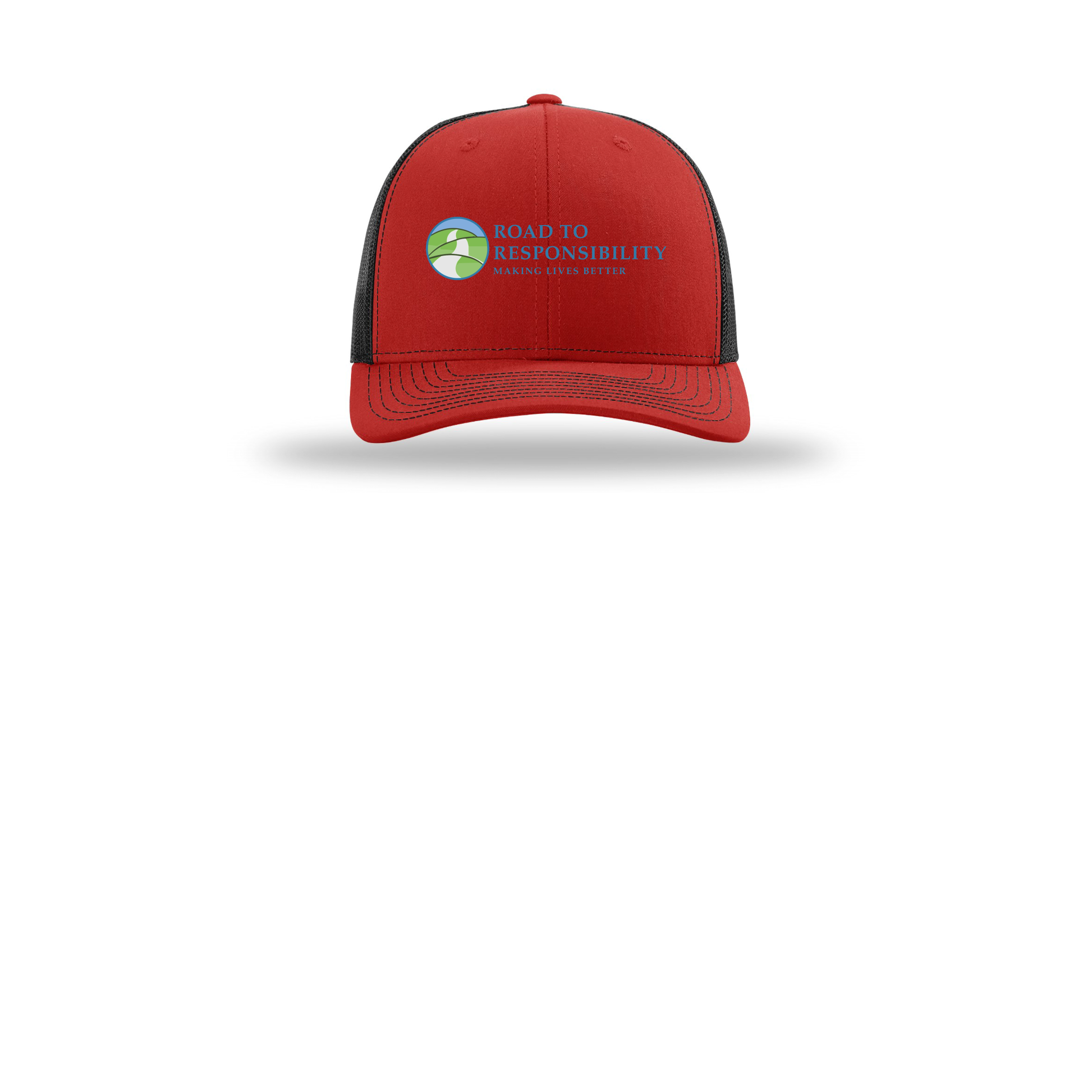 roadtoresponsibility-richardson-trucker-cap-embroidery-capfront-R112-redblack-flat-front
