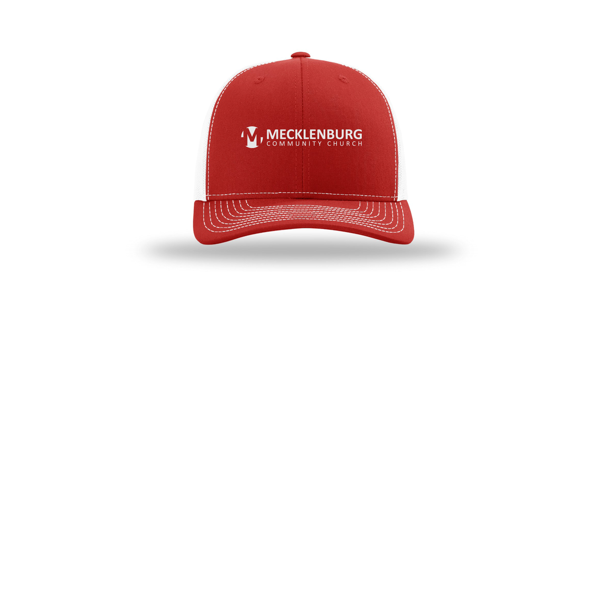 mecklenburg-richardson-trucker-cap-embroidery-capfront-R112-redwhite-flat-front
