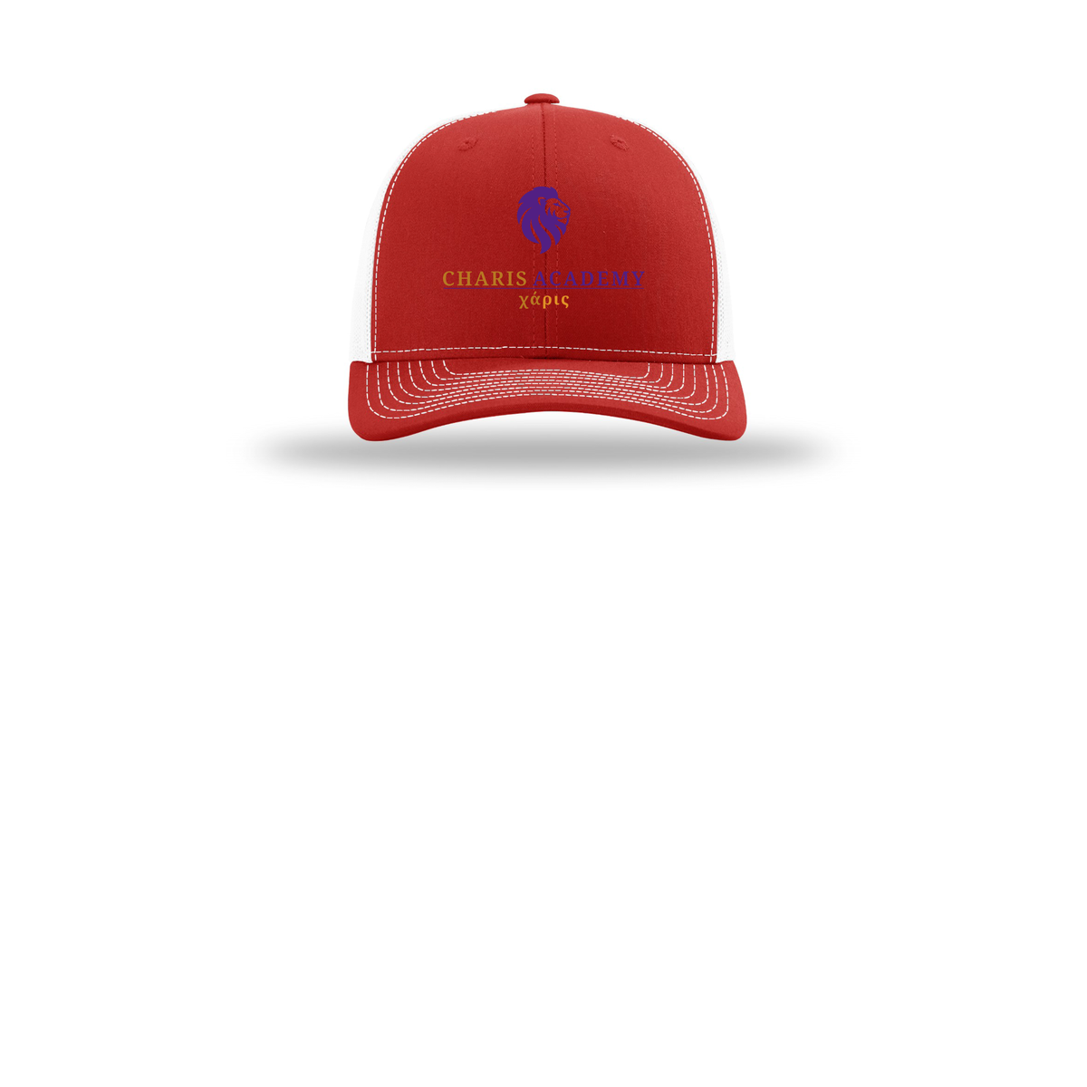 cahazleton-richardson-trucker-cap-embroidery-capfront-R112-redwhite-flat-front