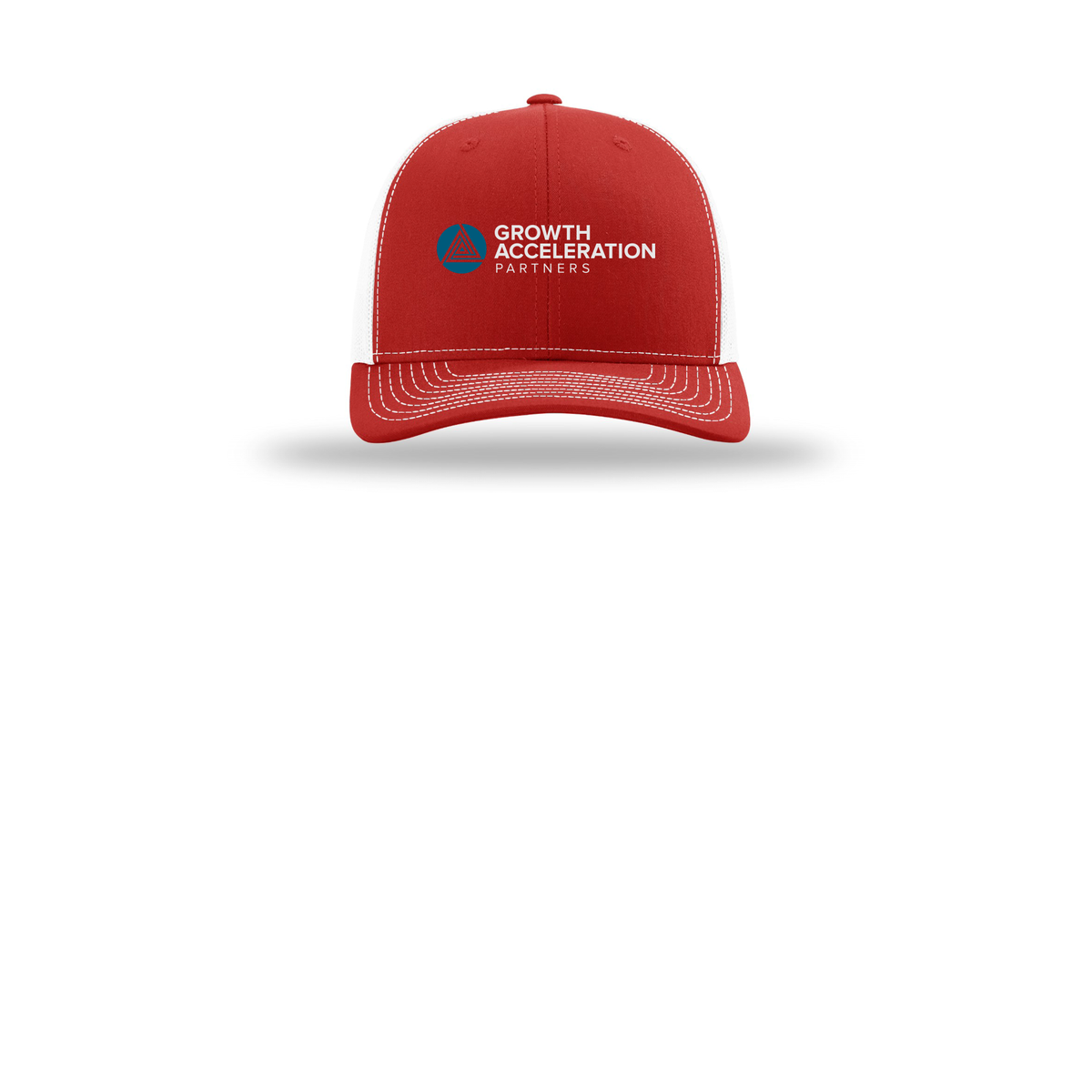 growthaccelerationpartners-richardson-trucker-cap-embroidery-capfront-R112-redwhite-flat-front