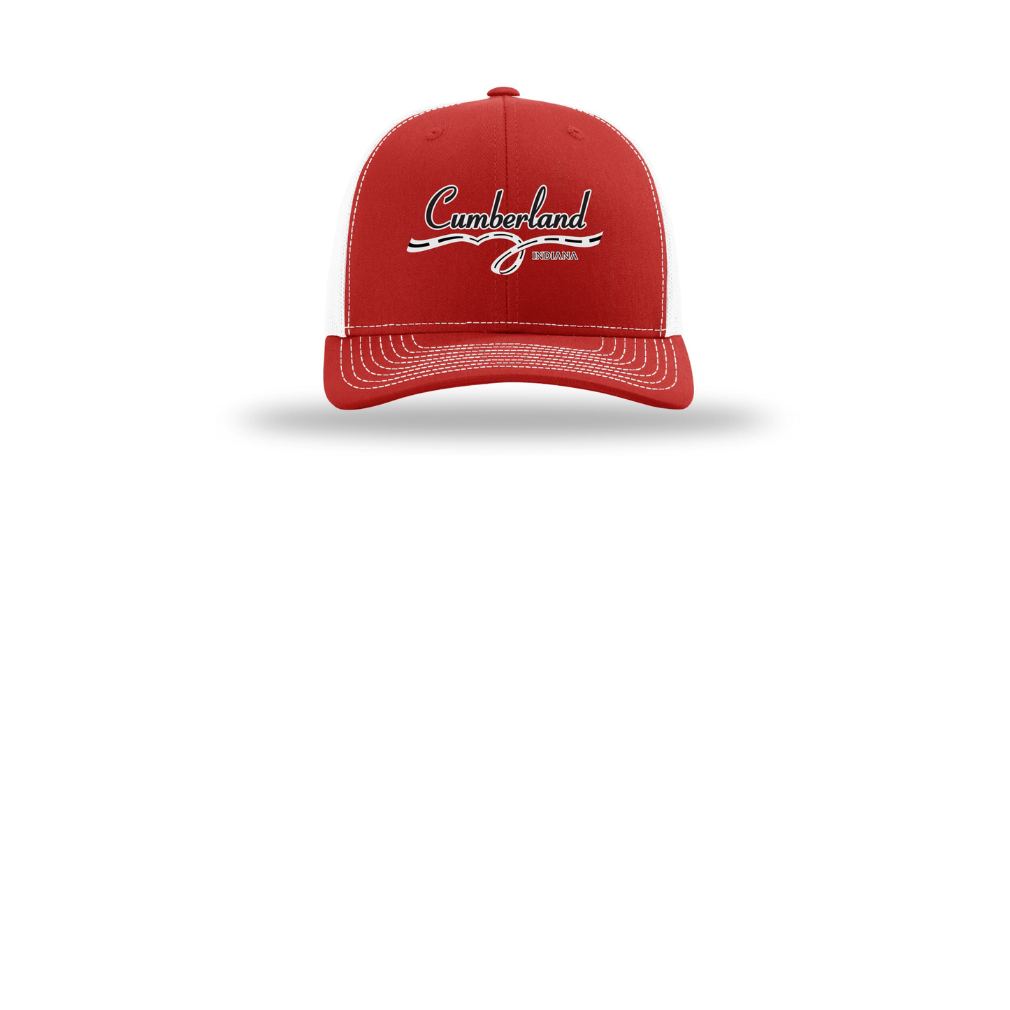 cumberland-richardson-trucker-cap-embroidery-capfront-R112-redwhite-flat-front