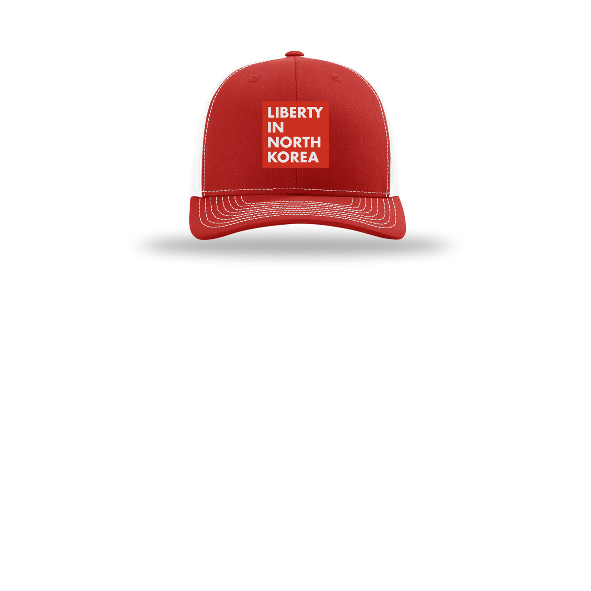 libertyinnorthkorea-richardson-trucker-cap-embroidery-capfront-R112-redwhite-flat-front