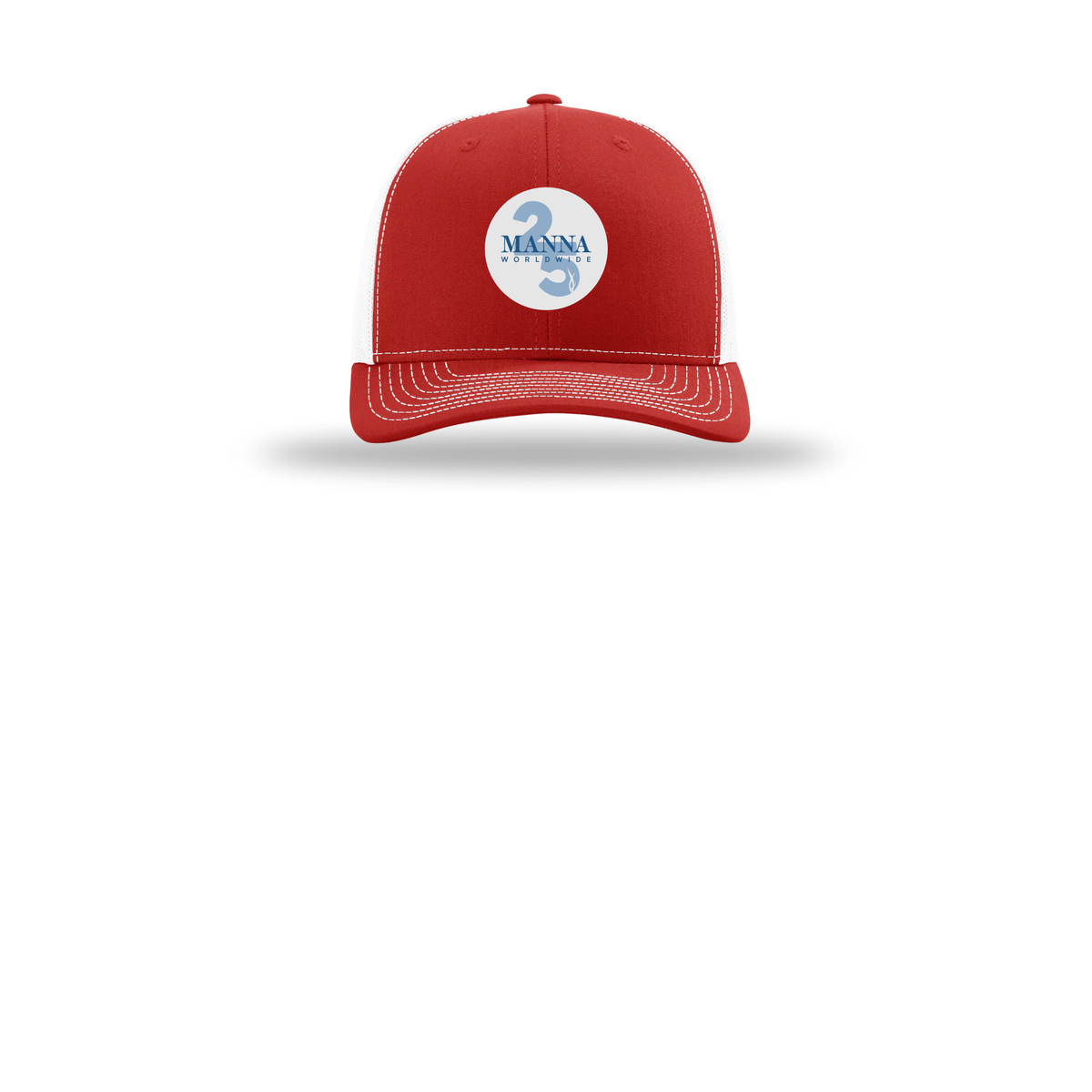 mannaworldwide-richardson-trucker-cap-embroidery-capfront-R112-redwhite-flat-front