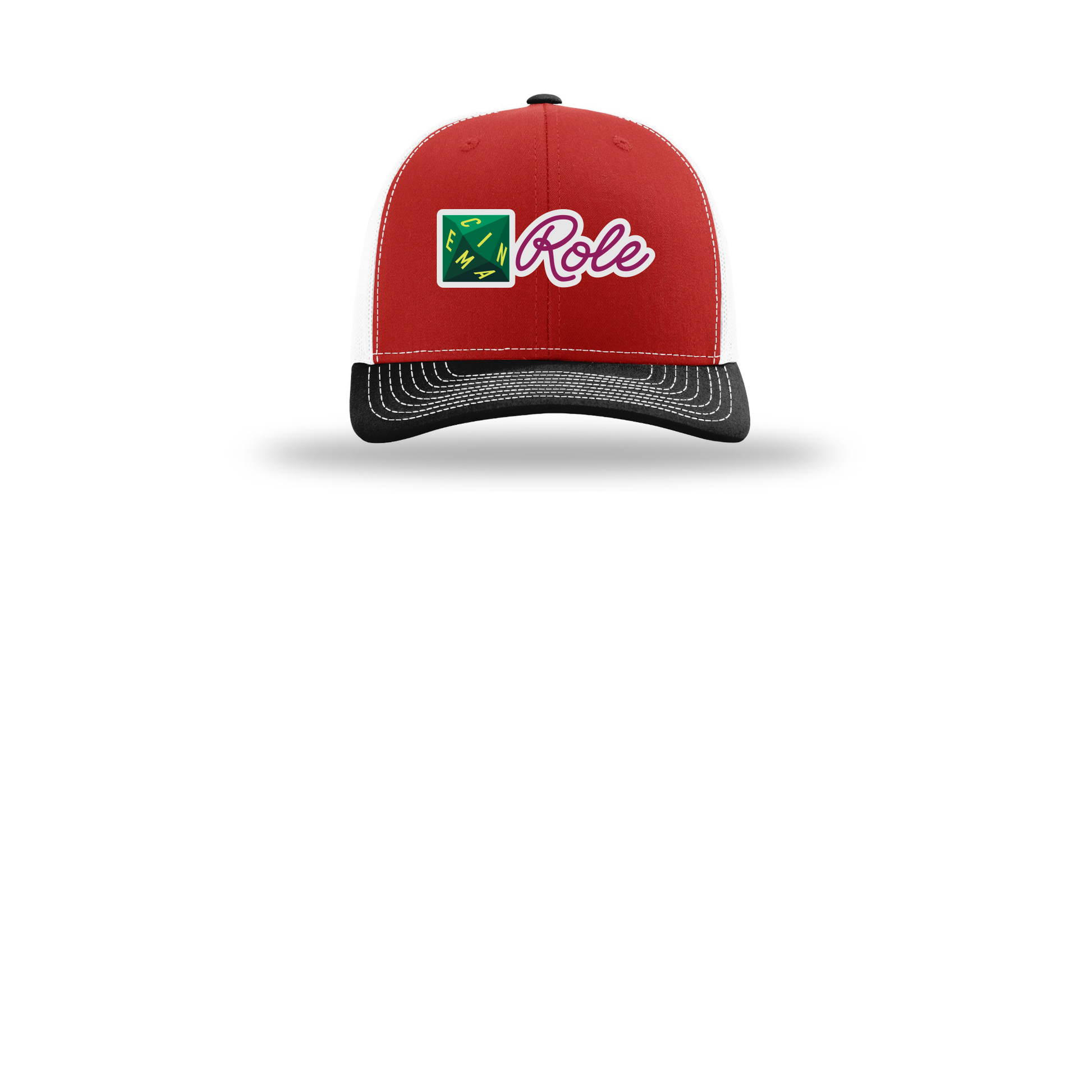 cinemarole-richardson-trucker-cap-embroidery-capfront-R112-redwhiteblack-flat-front