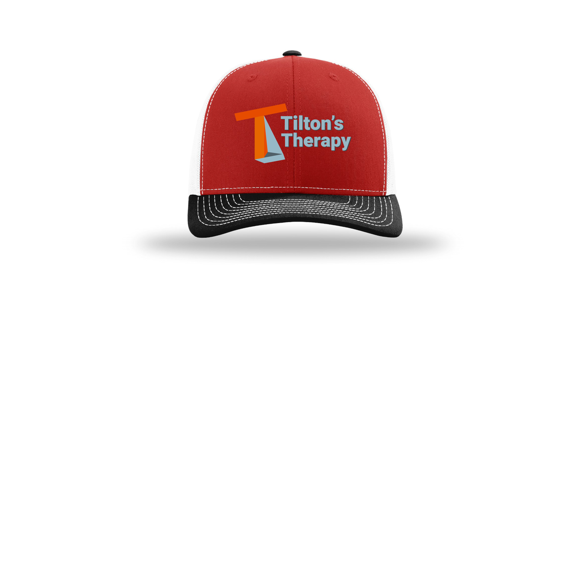 tiltonstherapy-richardson-trucker-cap-embroidery-capfront-R112-redwhiteblack-flat-front