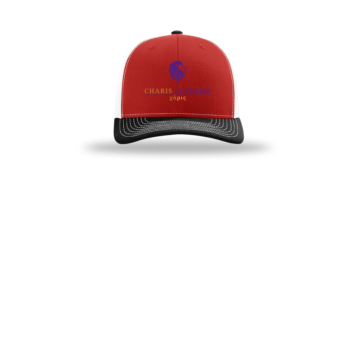 cahazleton-richardson-trucker-cap-embroidery-capfront-R112-redwhiteblack-flat-front