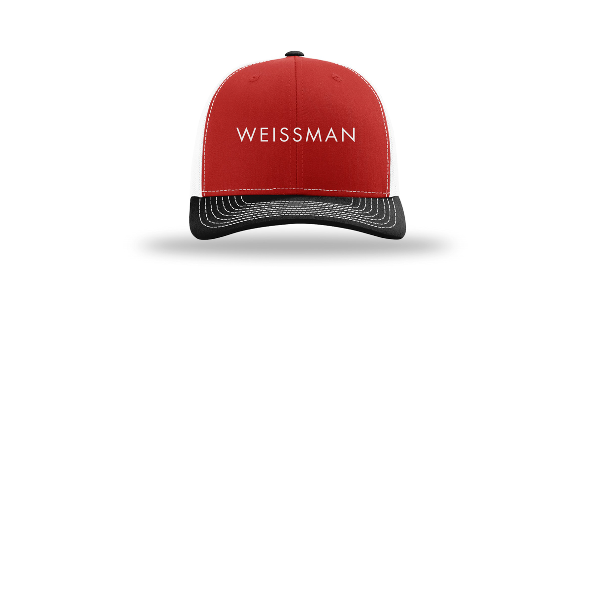 weissmans-richardson-trucker-cap-embroidery-capfront-R112-redwhiteblack-flat-front