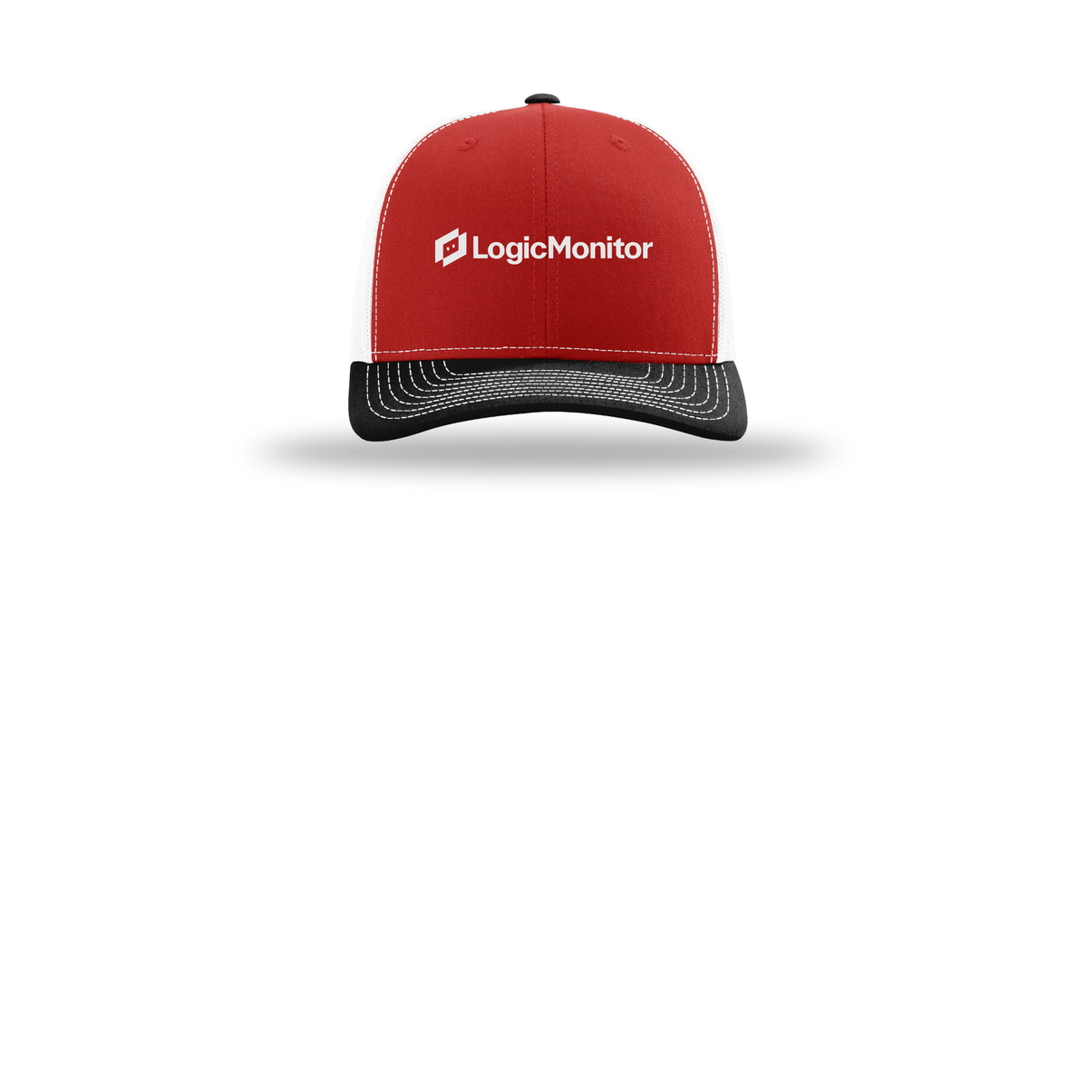 logicmonitor-richardson-trucker-cap-embroidery-capfront-R112-redwhiteblack-flat-front