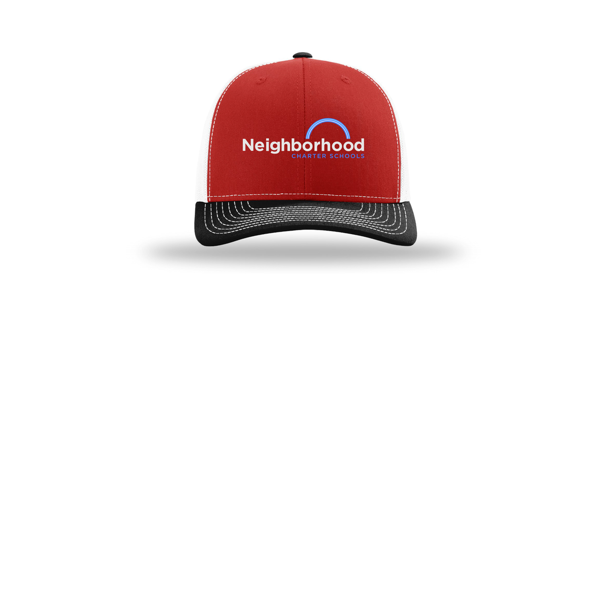 ncschools-richardson-trucker-cap-embroidery-capfront-R112-redwhiteblack-flat-front