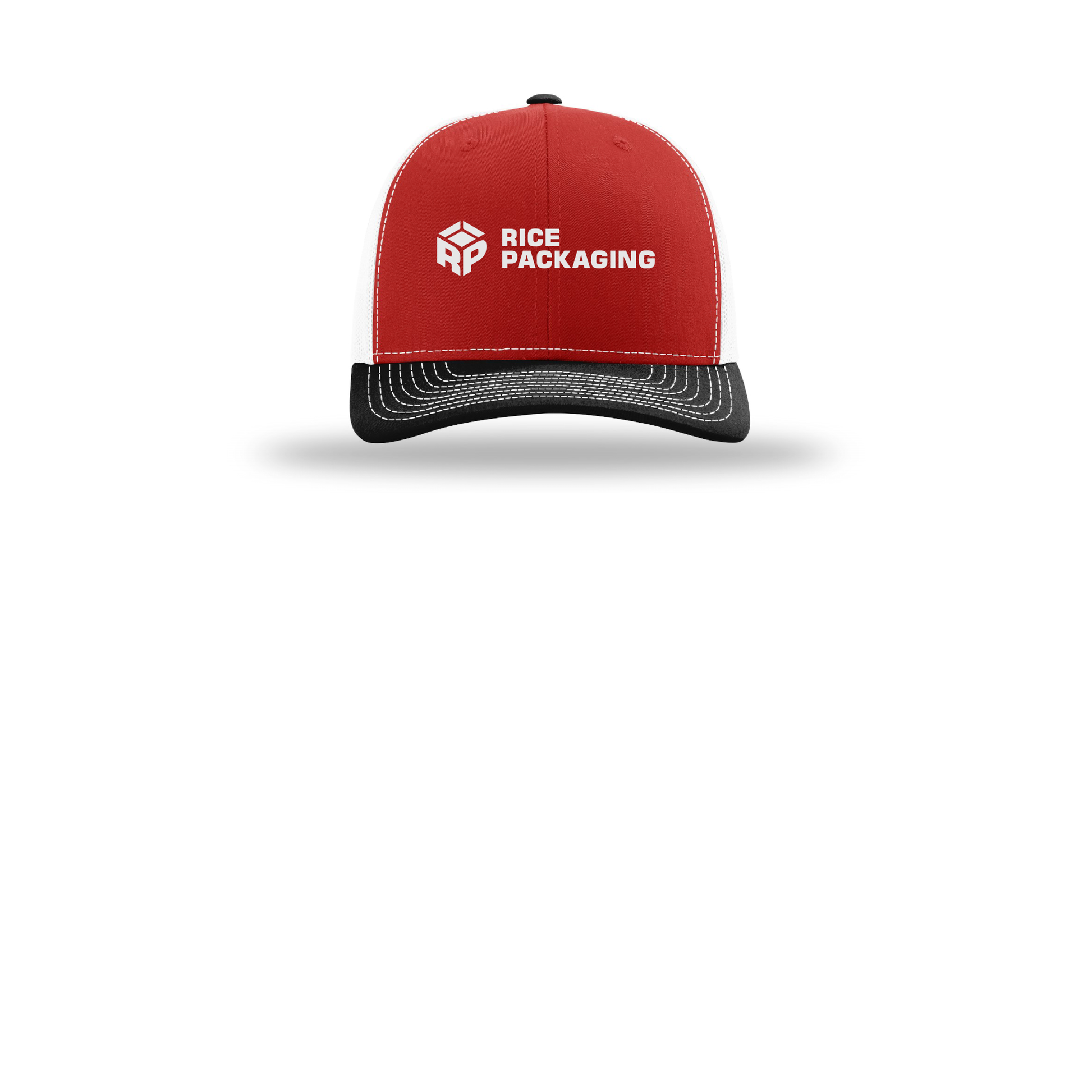 ricepackaging-richardson-trucker-cap-embroidery-capfront-R112-redwhiteblack-flat-front